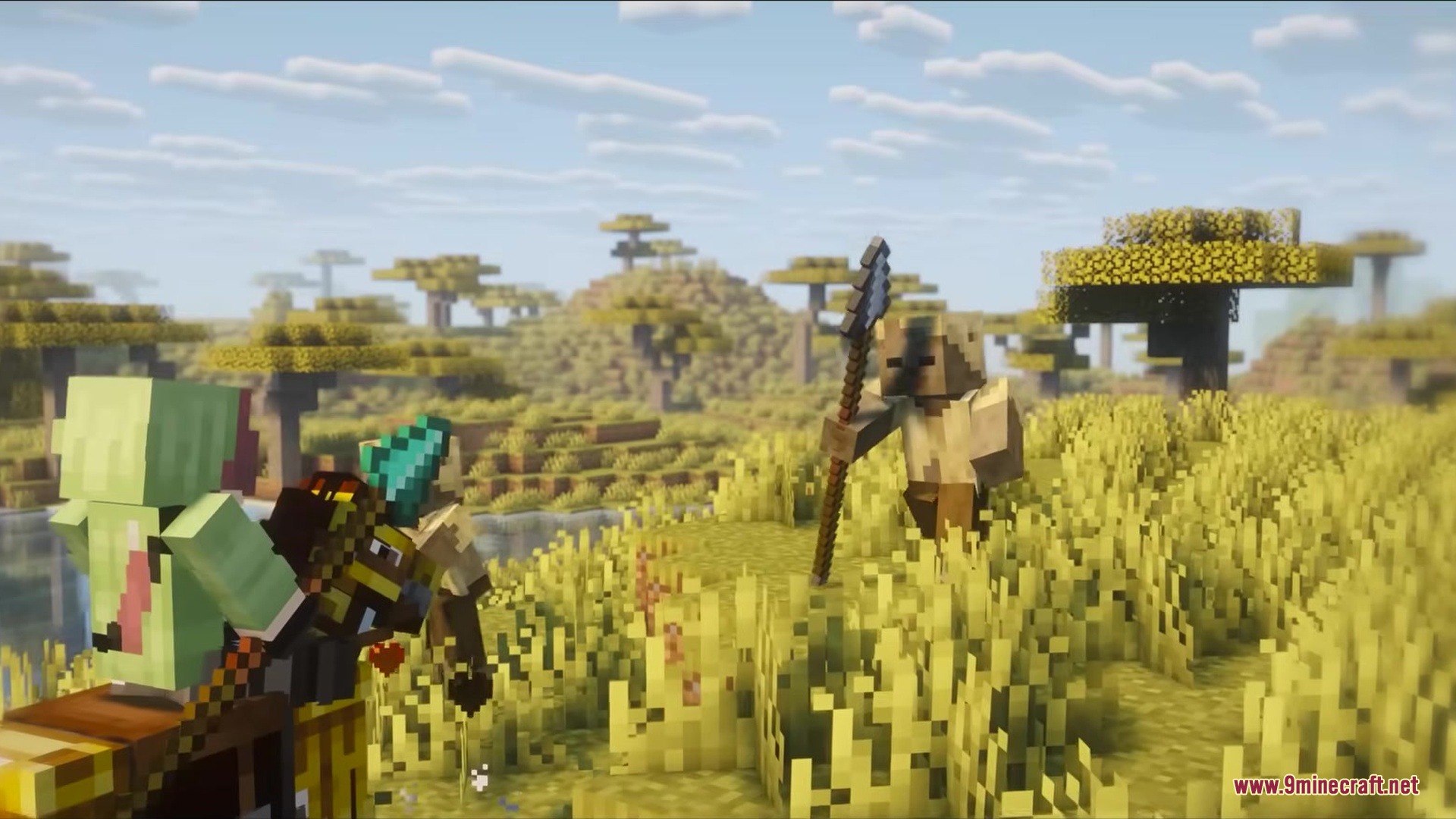 A zombie jockey riding a horse attacks an enemy with a spear