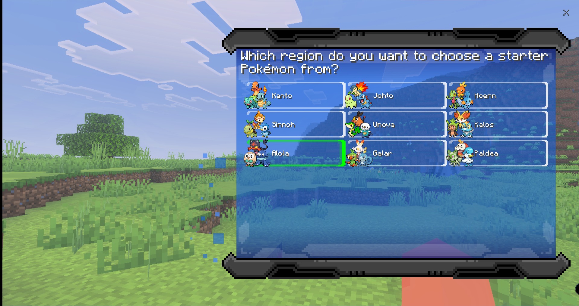 SERP Pokédrock Addon Screenshot 1 SERP Pokedrock Addon menu for selecting a region to find starter creatures