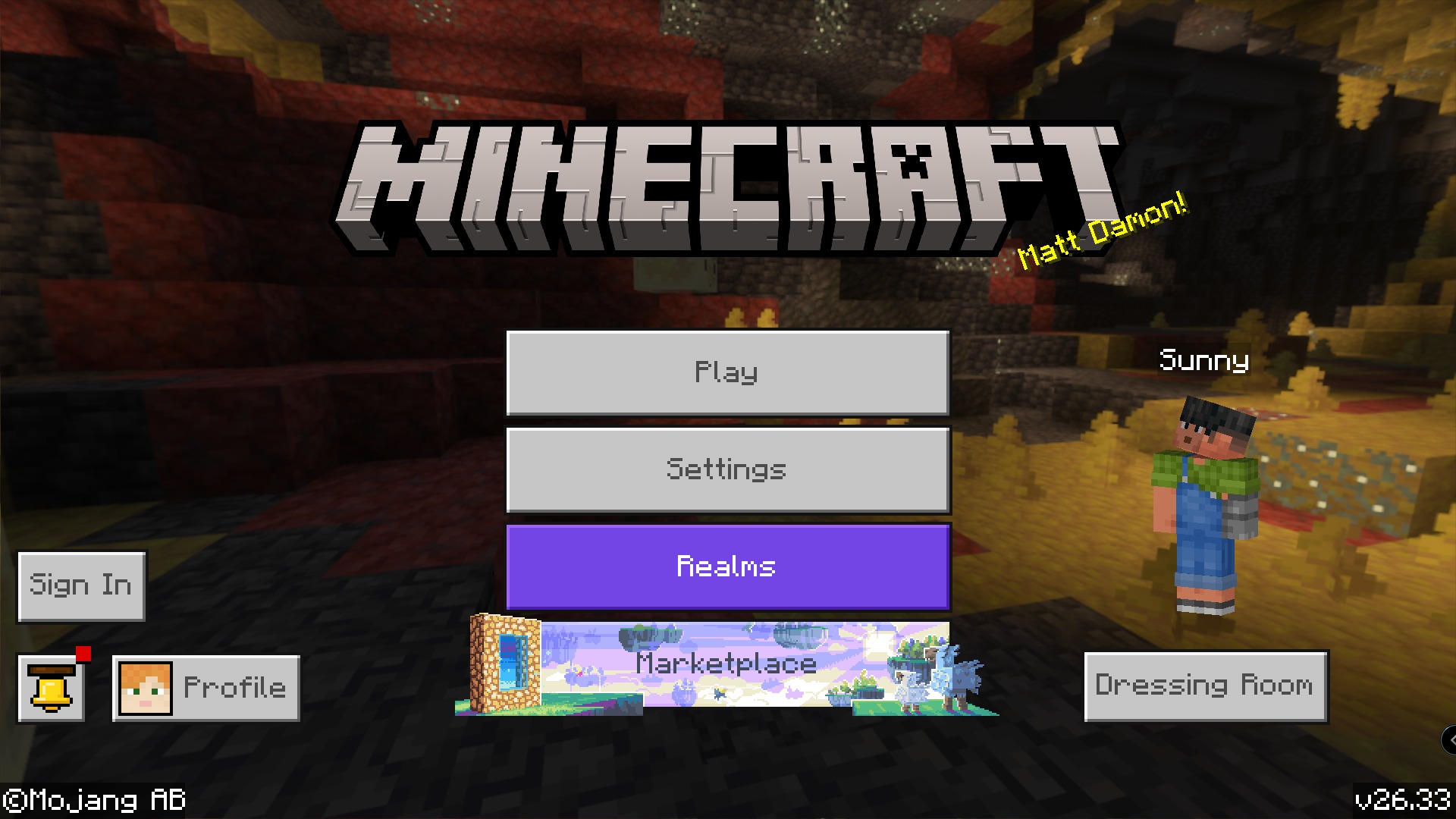 SRG's Skinpack 10C Skin Pack Screenshot 2 Main menu interface displaying a unique character skin named Sunny with overalls