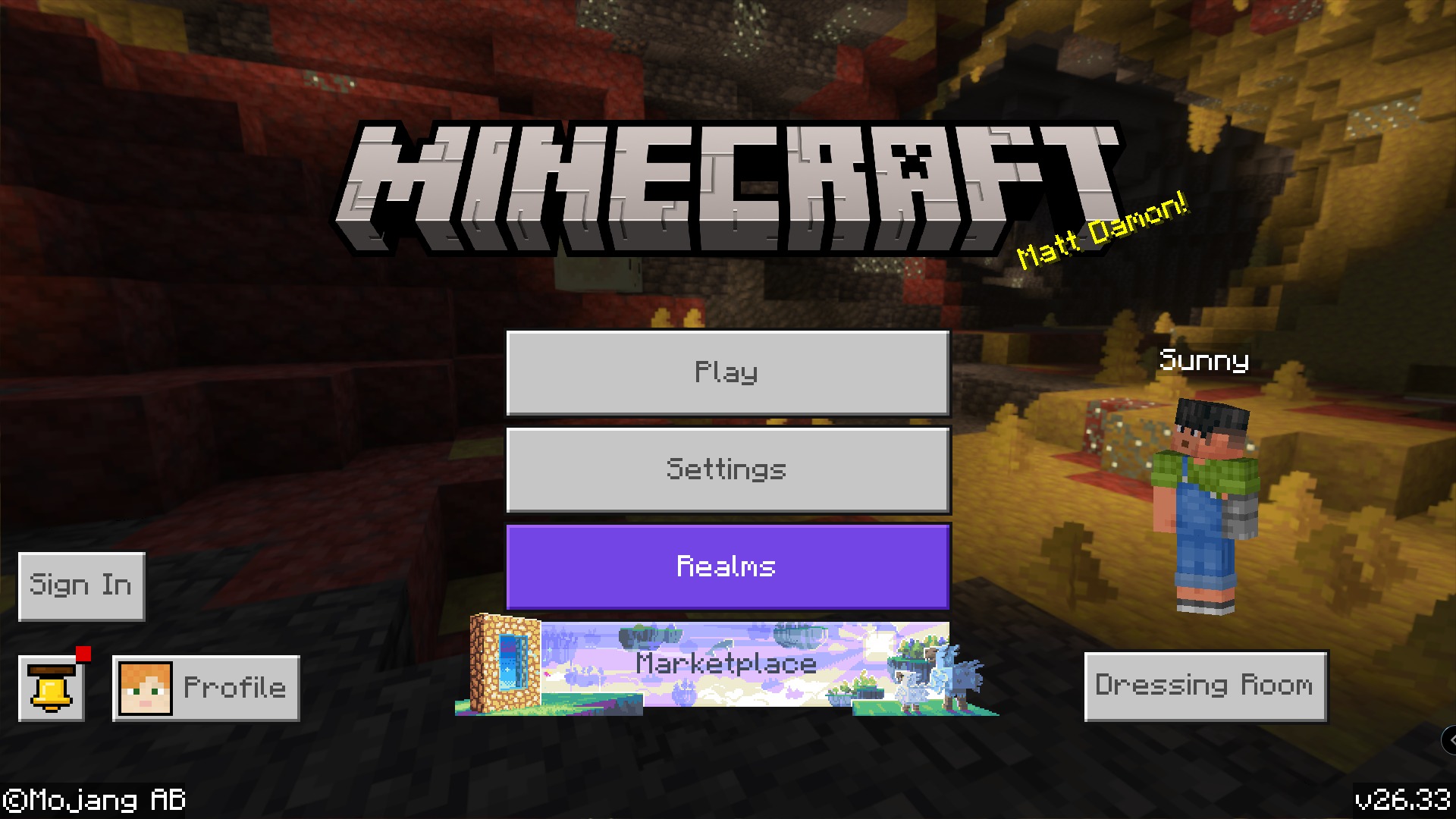 SRG's Skinpack 10C Skin Pack Screenshot 3 Minecraft main menu screen showing a custom character from SRG SkinPack 10C