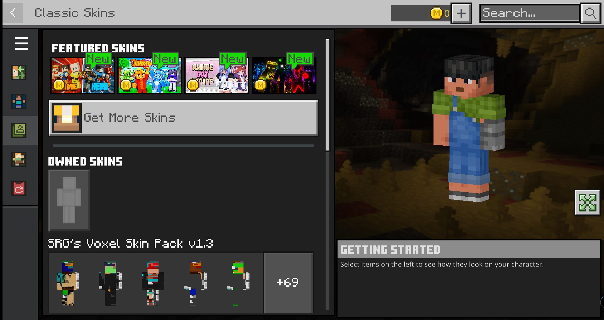 SRG's Voxel Skins Skin Pack Screenshot 3 Minecraft classic skins menu featuring custom voxel models from SRG Voxel Skin Pack