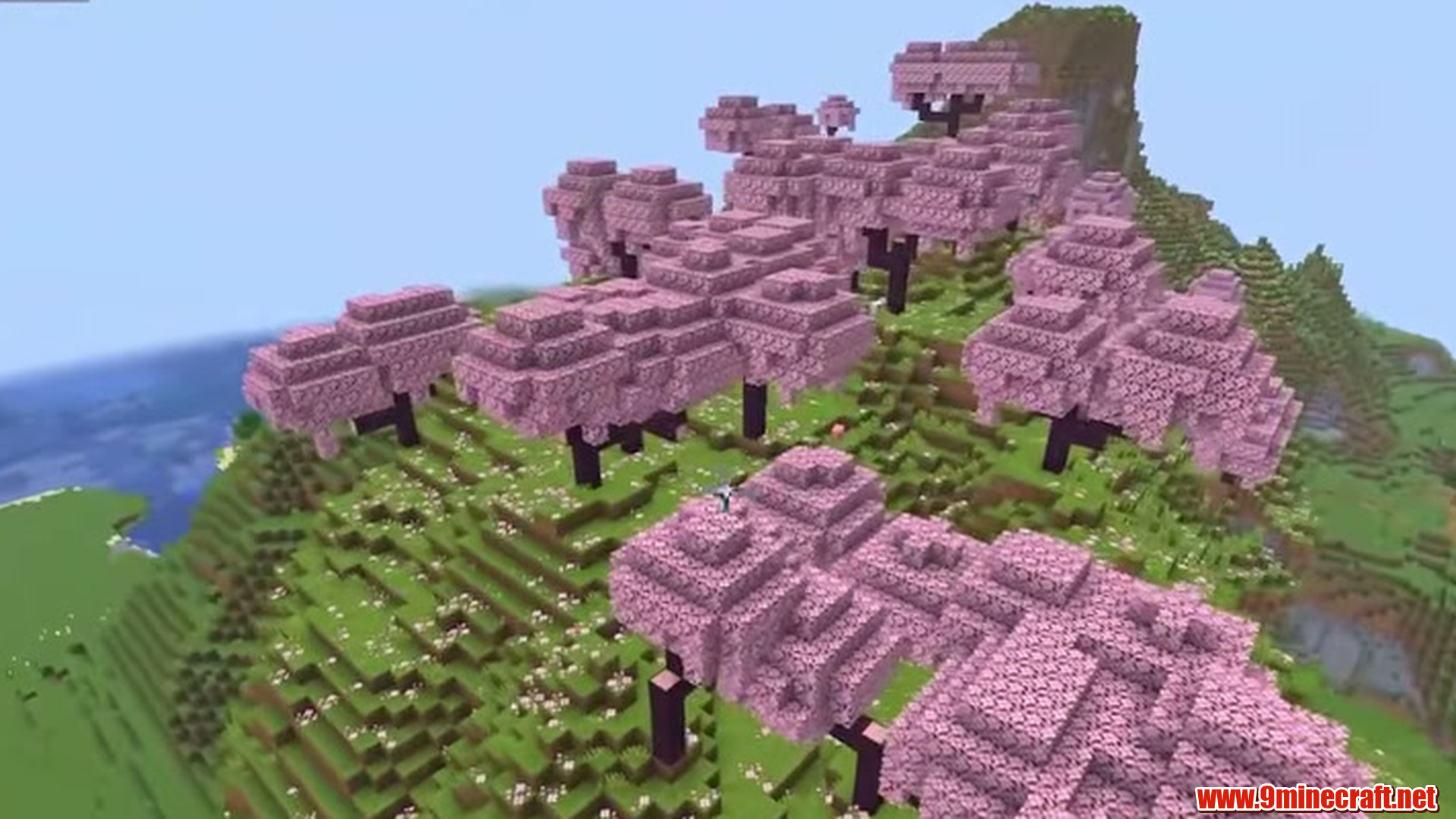 Cherry Grove Pillager Tower in Minecraft seed 8144797146140305493