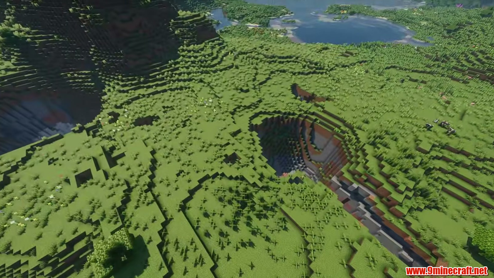 Terrain and landmarks in Minecraft seed 8213330934725948541