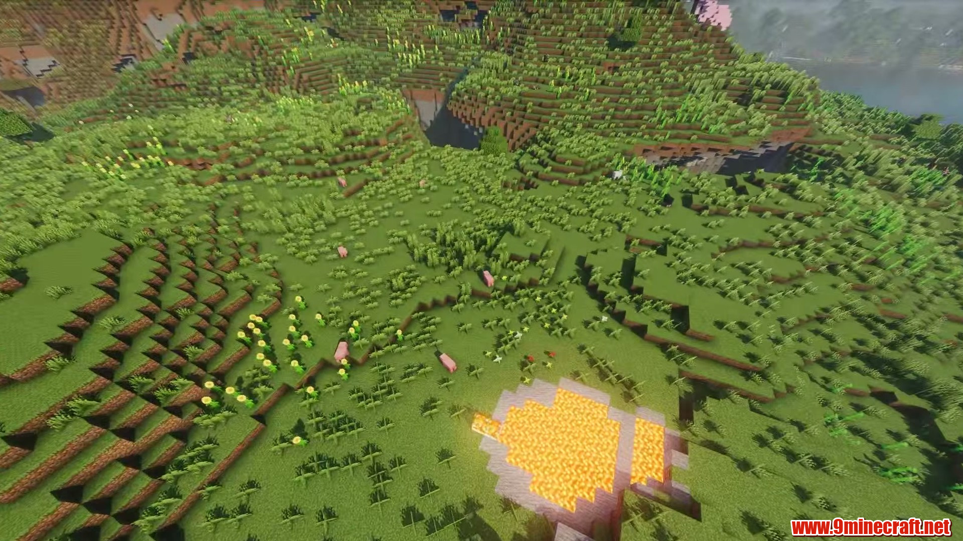 Terrain and landmarks in Minecraft seed 3876492786528016239