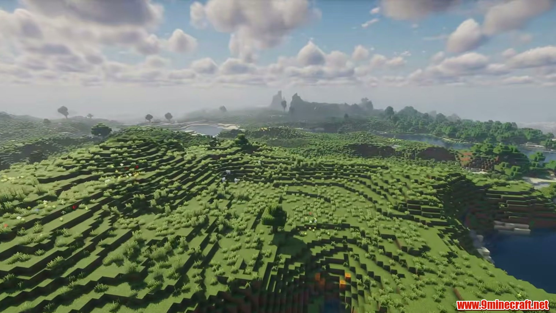 Terrain and landmarks in Minecraft seed 5684534402389491014