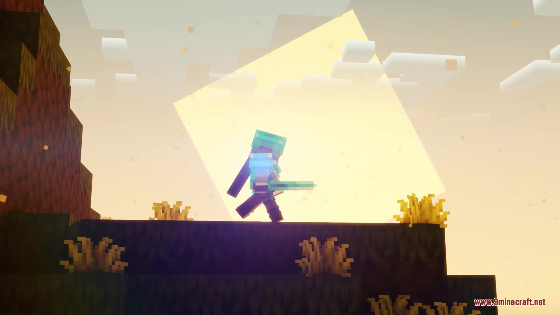 Scroll Walk Mod Screenshot 4 A player runs on a grassy hill in front of a bright sun