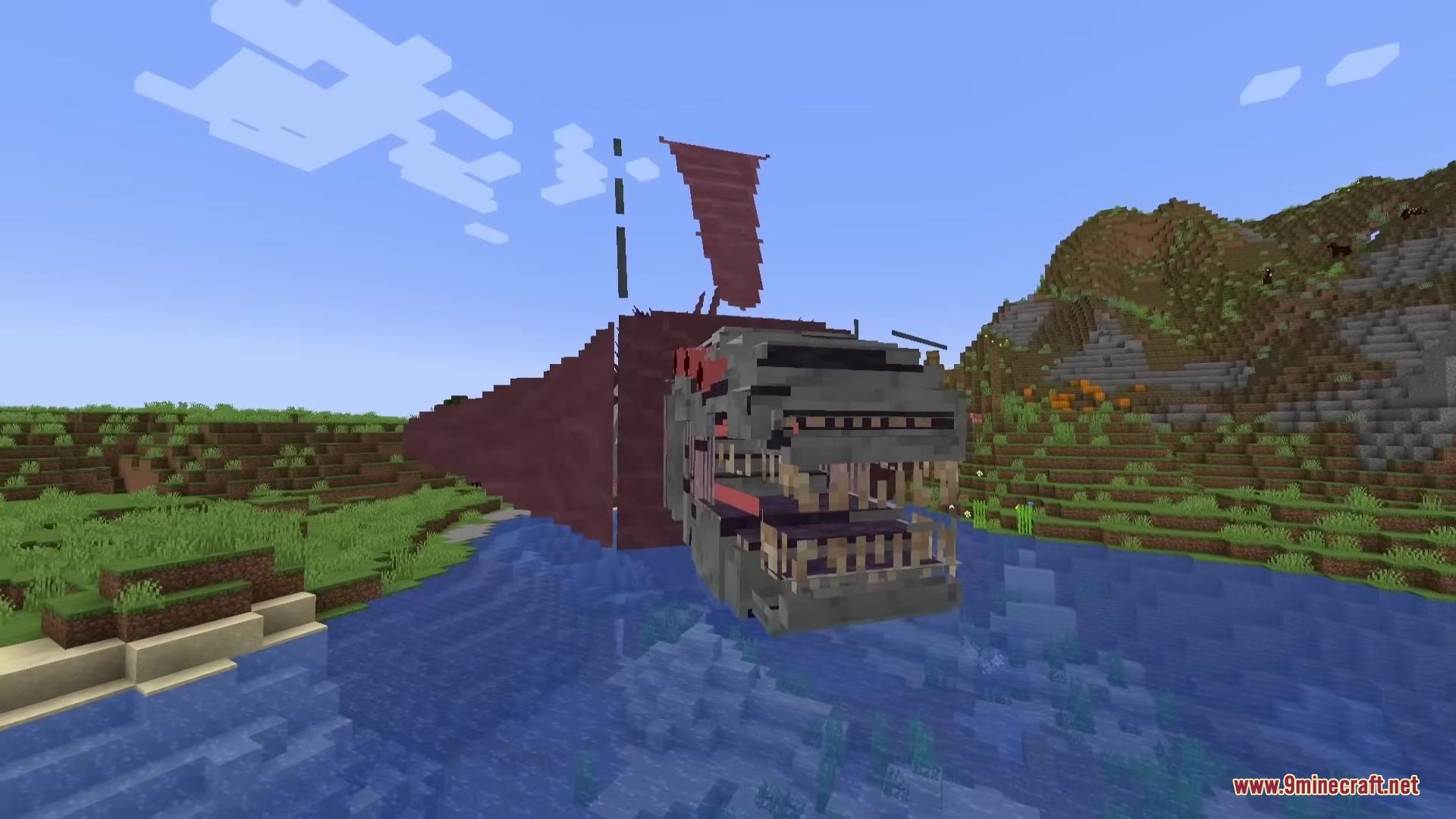 Sea Myths Legendary Ocean Monsters & Bosses Creatures Mod Screenshot 7 A massive Sea Eater monster with a giant open mouth in the water