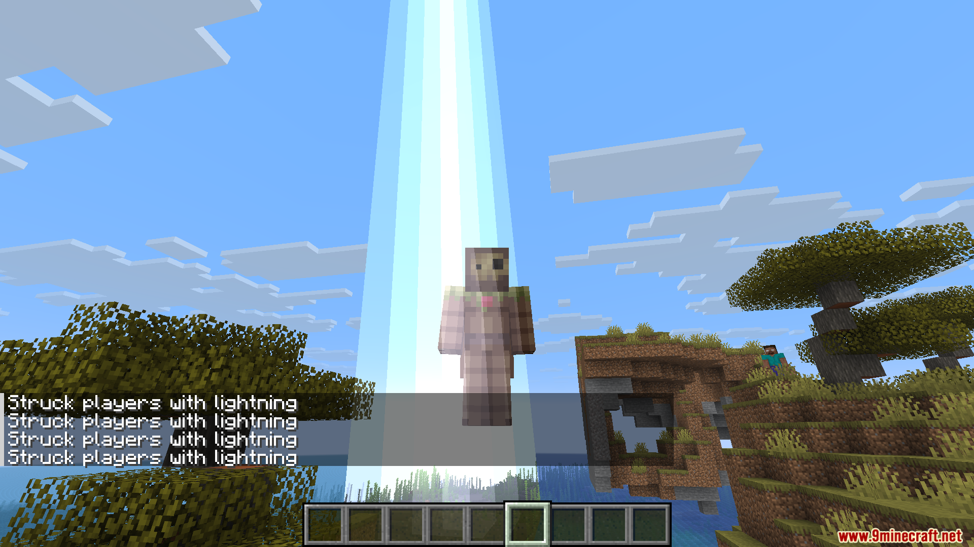 Server Side Horror Mod Screenshot 4 A player is struck by lightning while a mysterious figure watches from afar