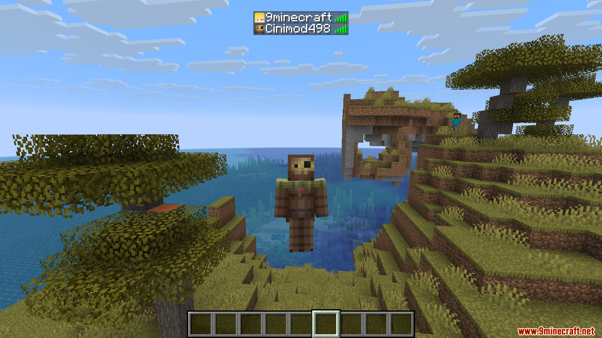Server Side Horror Mod Screenshot 5 A creepy player skin floats in the air above a savanna biome