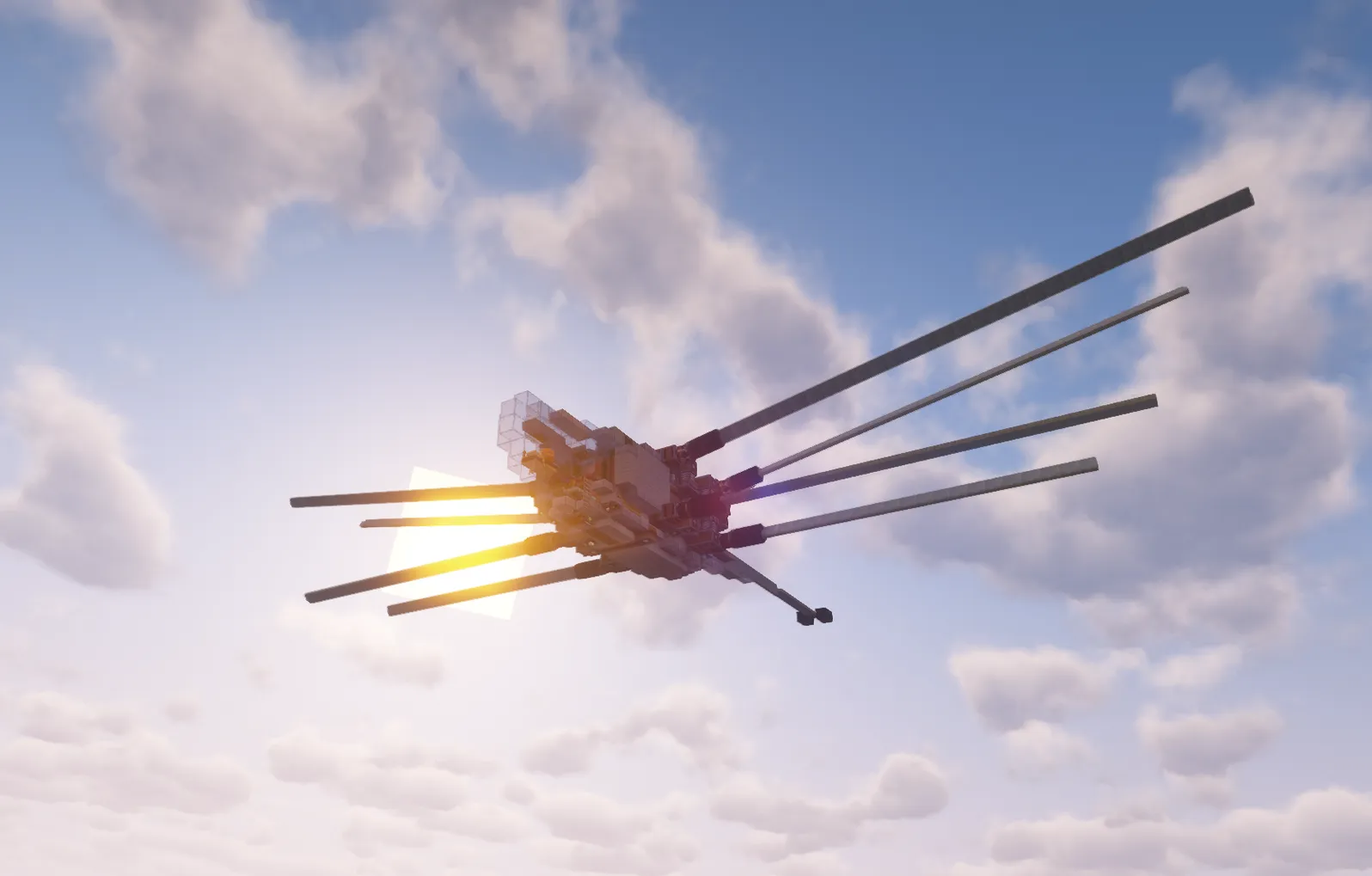 Shai Hulud Prototype Vanilla Survival Friendly Ornithopter Schematic Screenshots 2 The Shai Hulud Prototype ornithopter flying through a bright sky with the sun