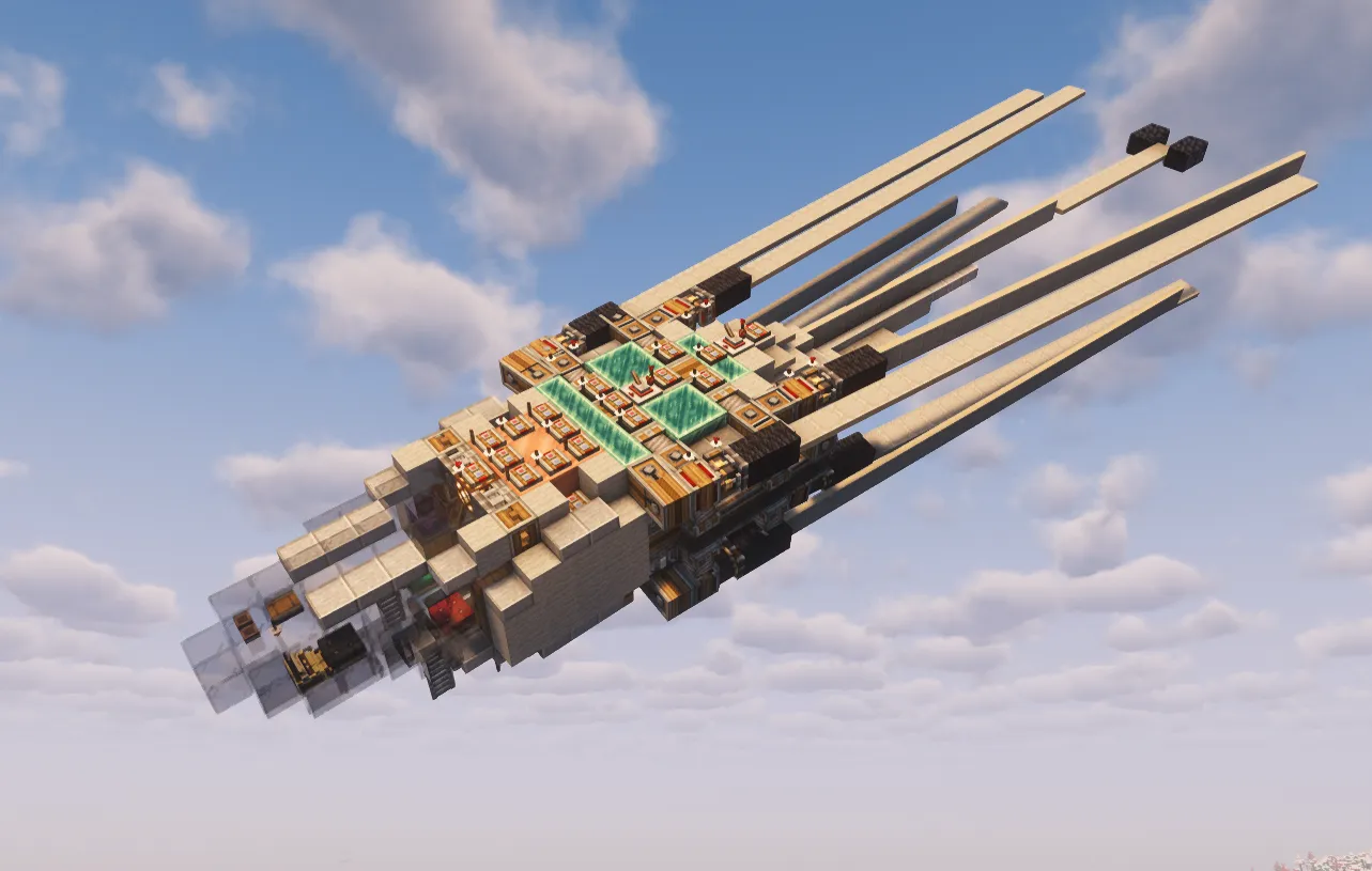 Shai Hulud Prototype Vanilla Survival Friendly Ornithopter Schematic Screenshots 3 Detailed view of the mechanical components and long wings of the flying machine