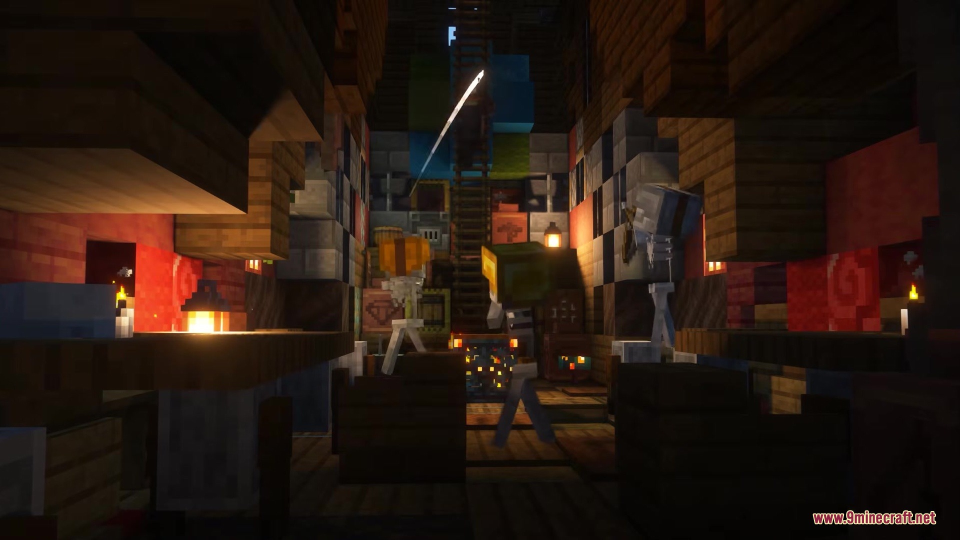 ShellBound for Airship Mod Screenshot 13 Skeletons guarding a monster spawner inside the dark cabin of an airship
