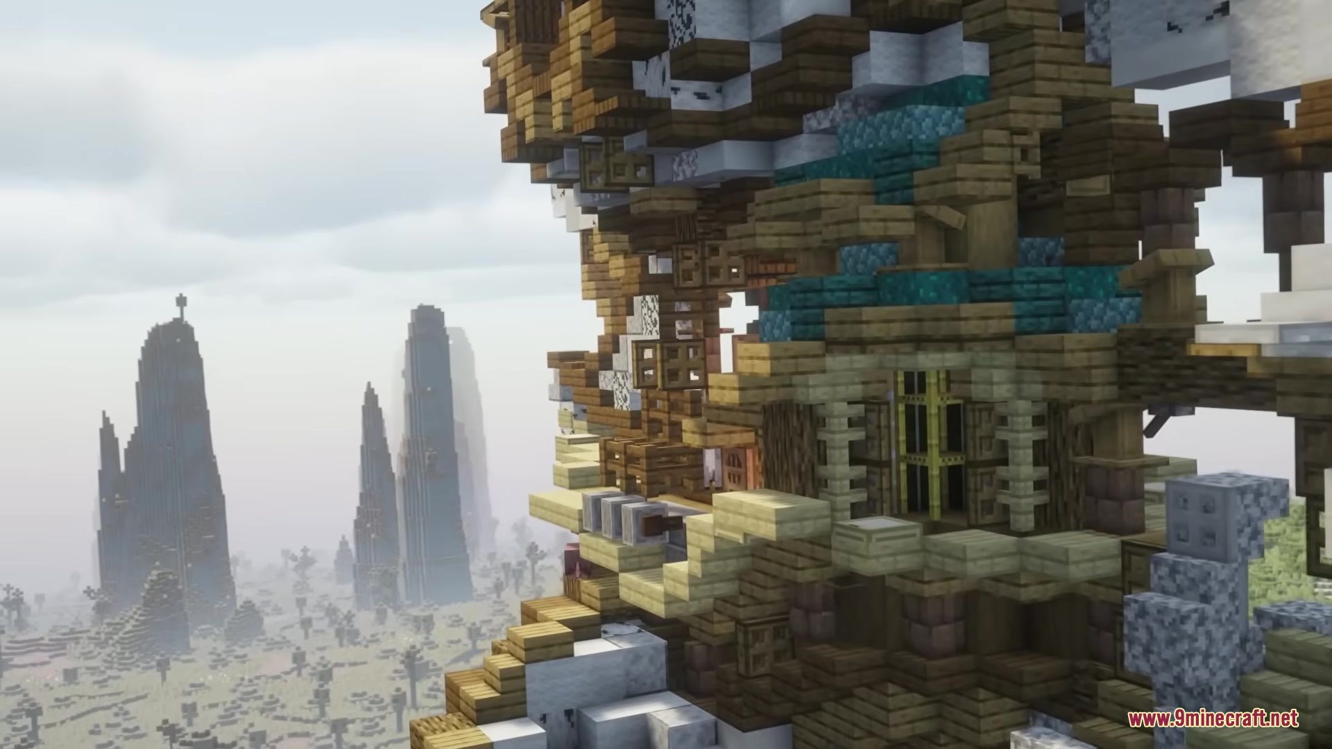 ShellBound for Airship Mod Screenshot 8 Close up of a flying ship structure overlooking a misty mountain landscape