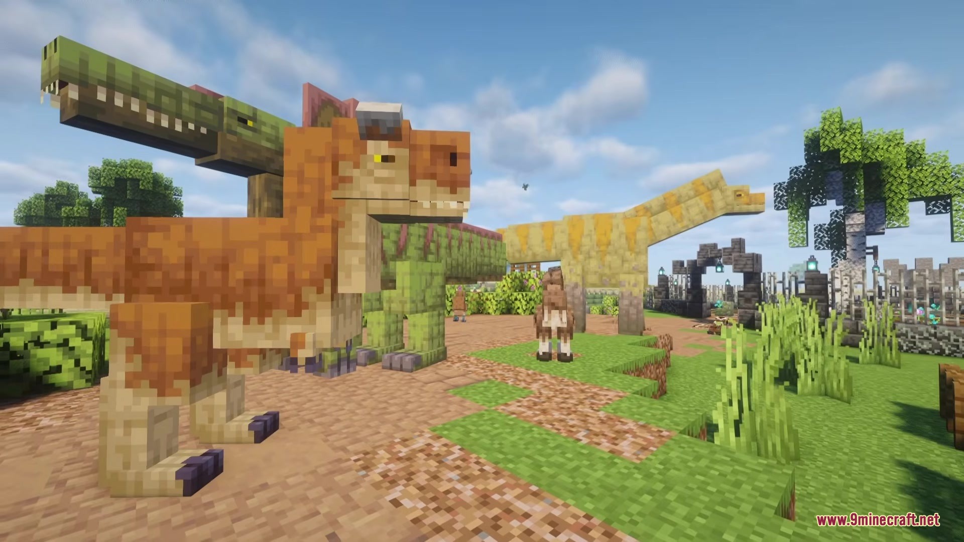 Shinea L's Prehistoric Expansion Mod Screenshot 4 A Spinosaurus and a Tyrannosaurus Rex standing together in a sunny landscape