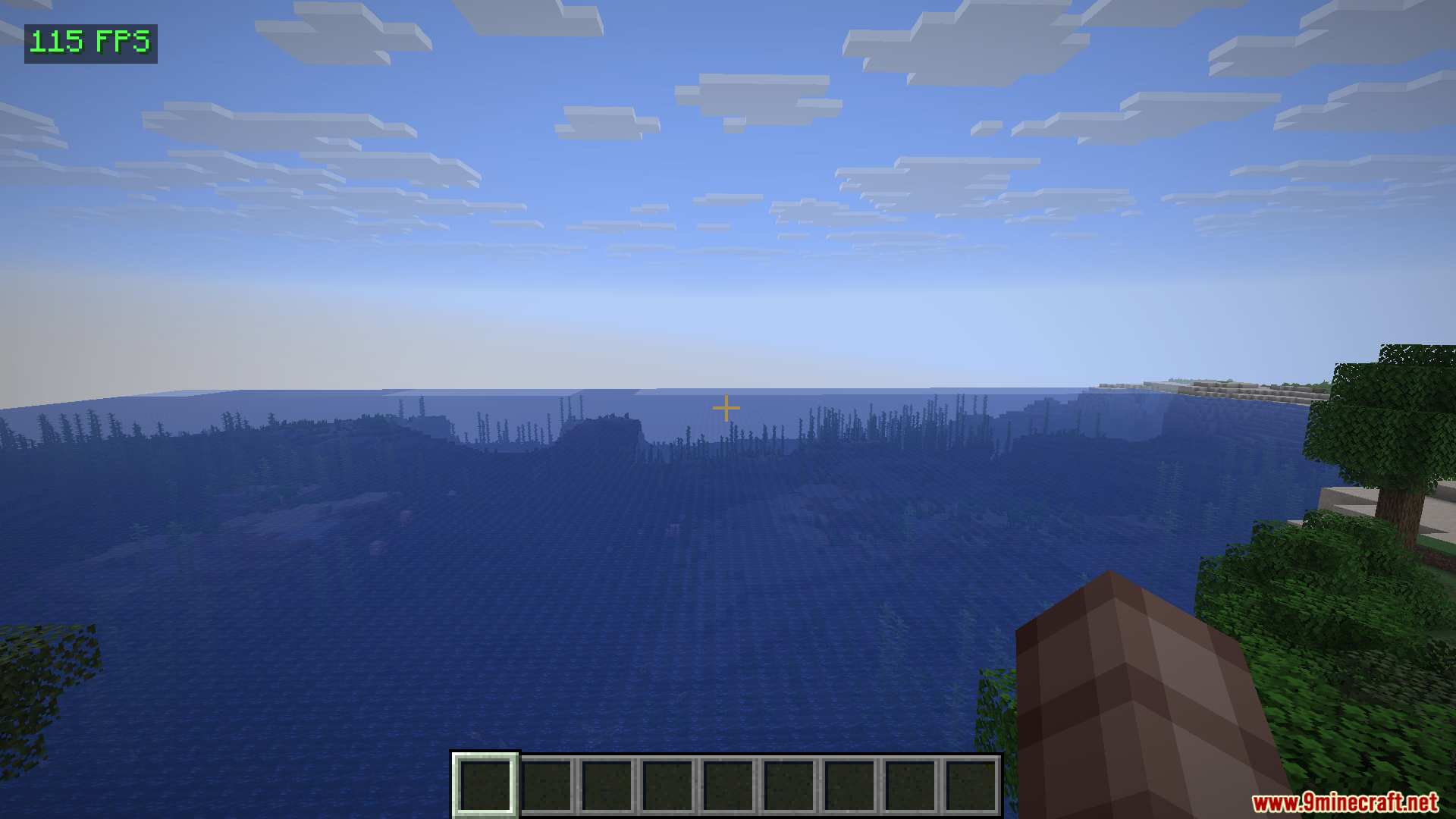 Show FPS Mod Screenshot 1 Green frame rate counter displayed in the corner over a vast ocean