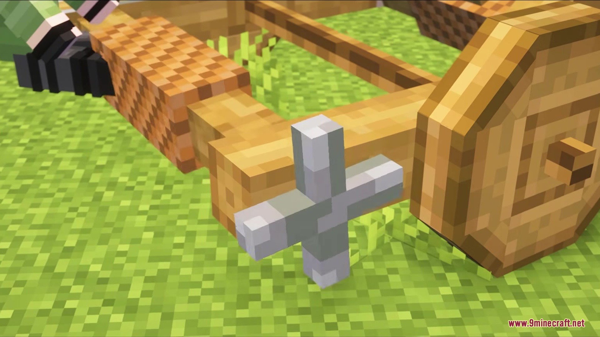 Siegeweapons Mod Screenshot 1 Close up view of a wooden catapult mechanism with a metal crank