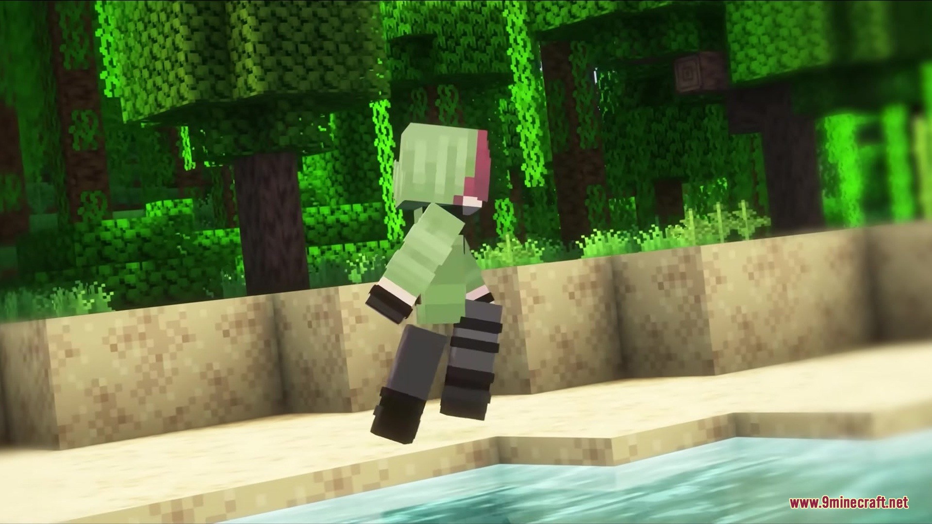 Silly Moves Resource Pack Screenshot 2 A character in a green hoodie showcases fluid walking motions on the sand