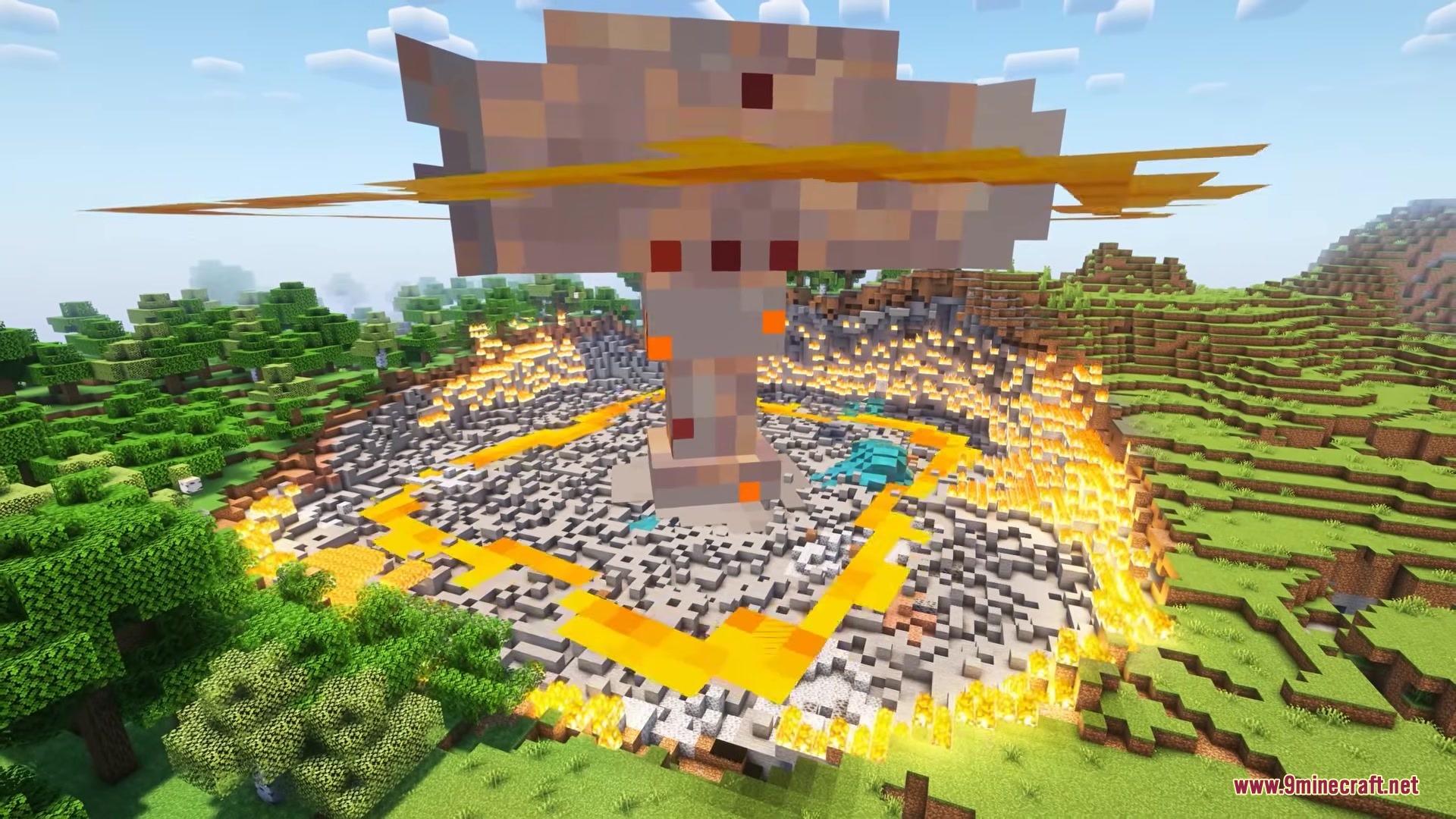 Simple Missles Mod Screenshot 4 A massive mushroom cloud explosion leaves a burning crater in the ground