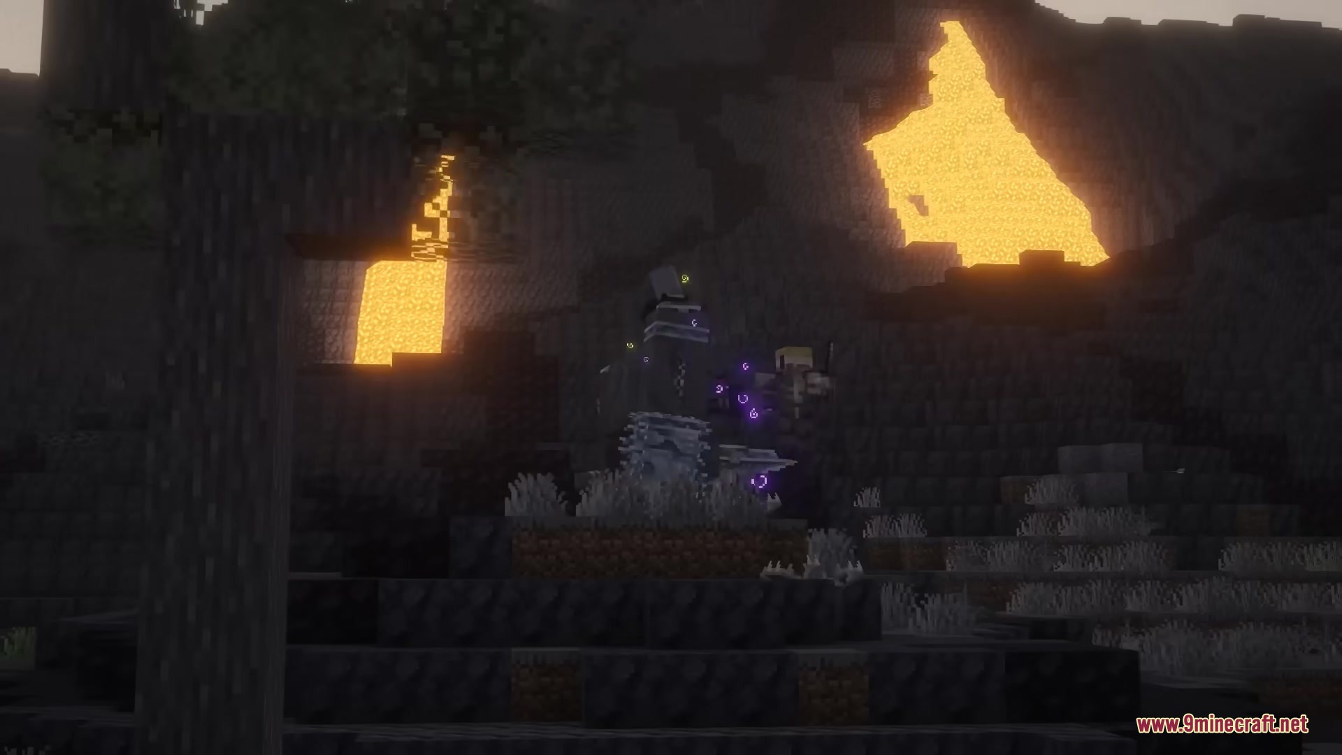 Skarrier Mobs Mod Screenshot 4 A mysterious dark mob with purple effects stands in a rocky landscape