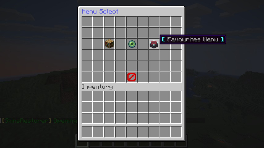 The Skins Restorer menu select screen displaying the favorites menu item tooltip