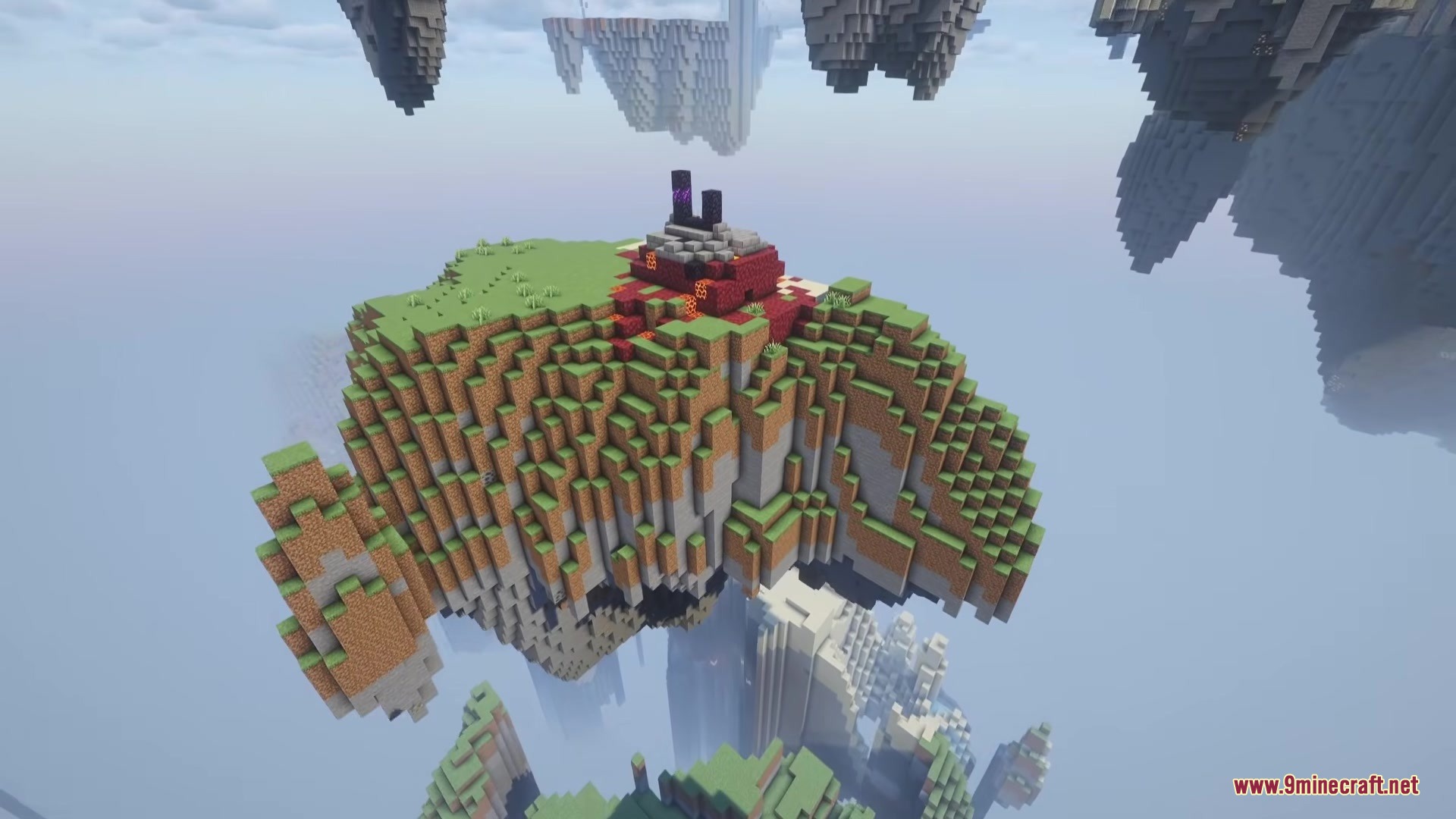 Sky Archipelago Mod Screenshot 2 Floating islands with a red structure from the Sky Archipelago Mod