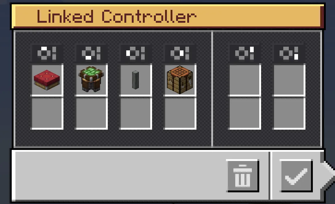 Skyan1.2 Schematic Screenshots 1 Linked controller menu showing a seat mechanical piston shaft and crafting table