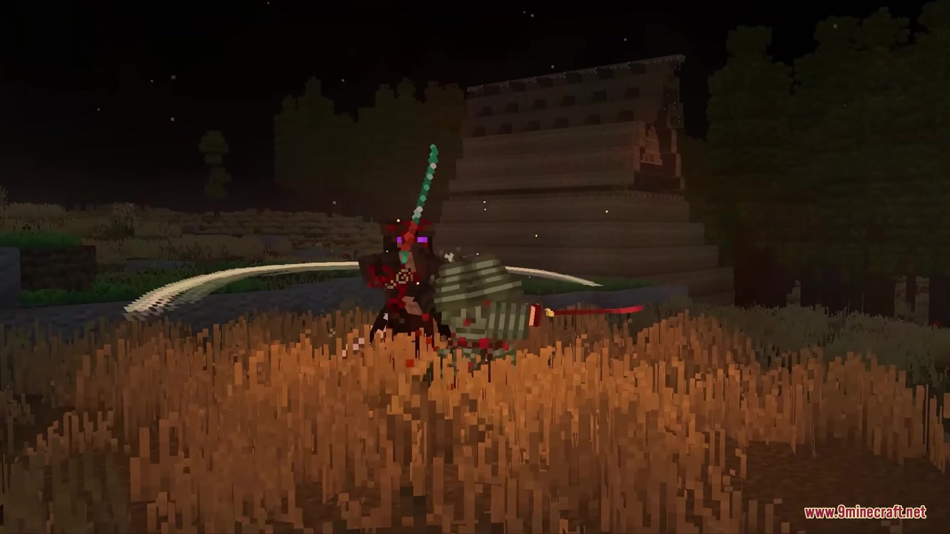 Slag N' Embers Mod Screenshot 10 A character fighting a dark mob in a field of tall golden grass