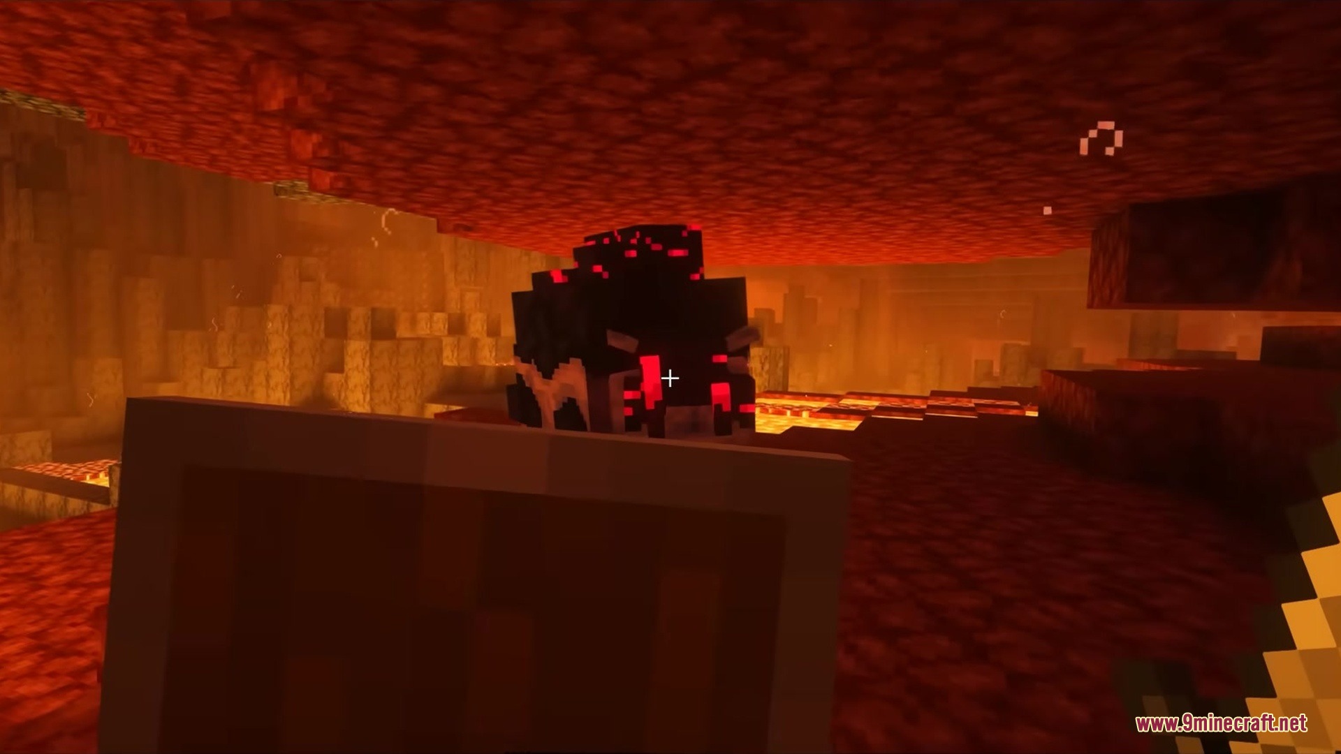 Slag N' Embers Mod Screenshot 11 Player uses a shield to defend against a dark mob in the Nether