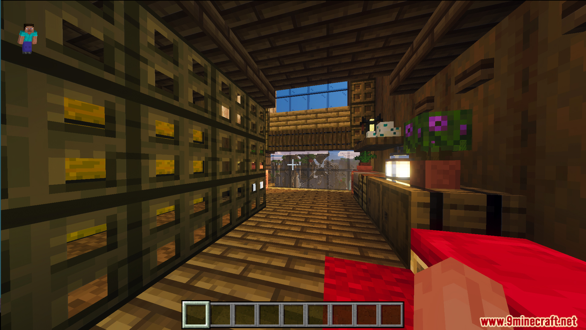 Small Cliff House Map Screenshot 4 Cozy room with storage chests a red bed and large glass windows