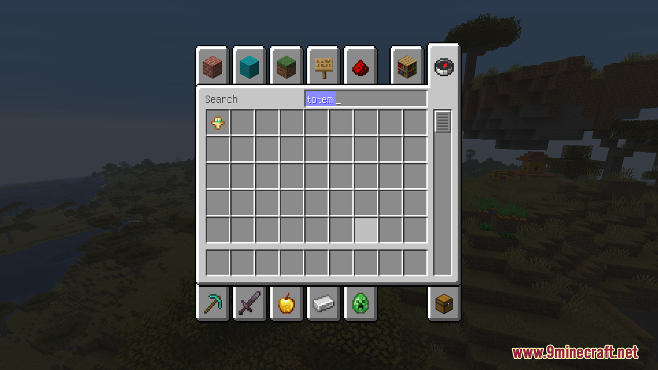 Smaller Totems Resource Pack Screenshot 1 Searching for the Totem of Undying item in the creative inventory menu