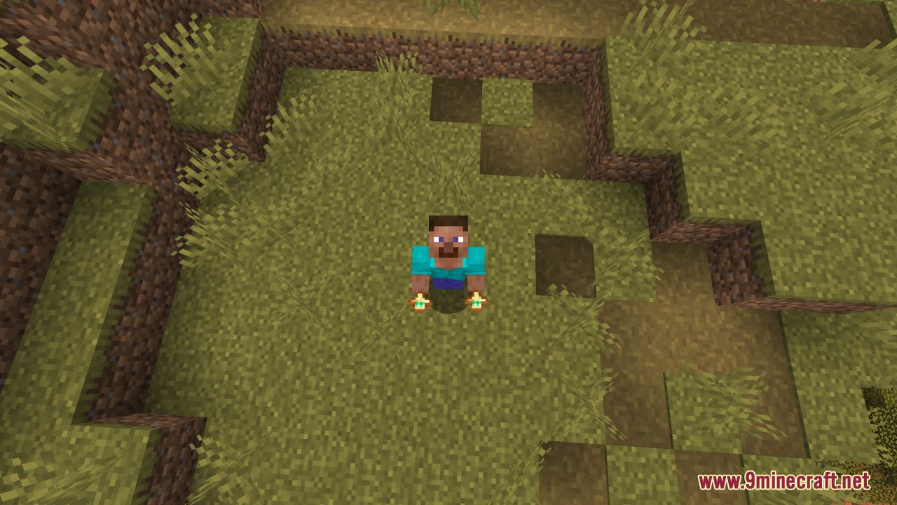 Smaller Totems Resource Pack Screenshot 4 Minecraft player character holding two tiny Totems of Undying in both hands