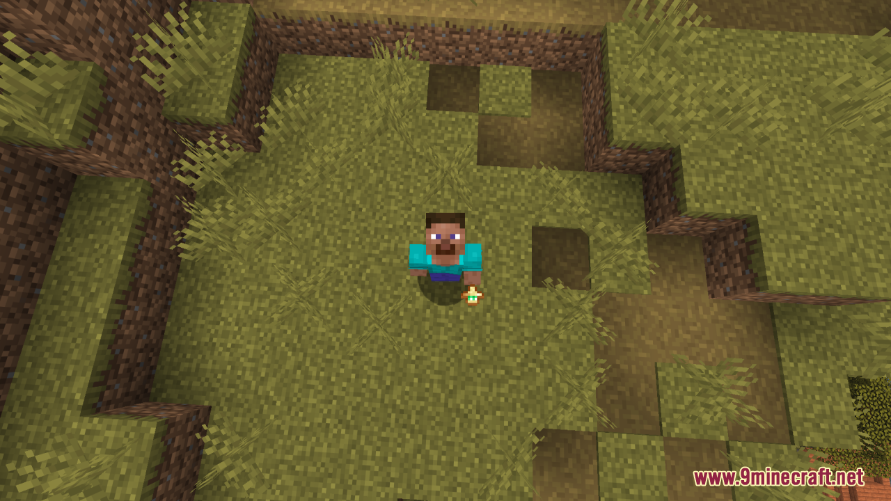 Smaller Totems Resource Pack Screenshot 5 A top down view of Steve holding a small totem of undying