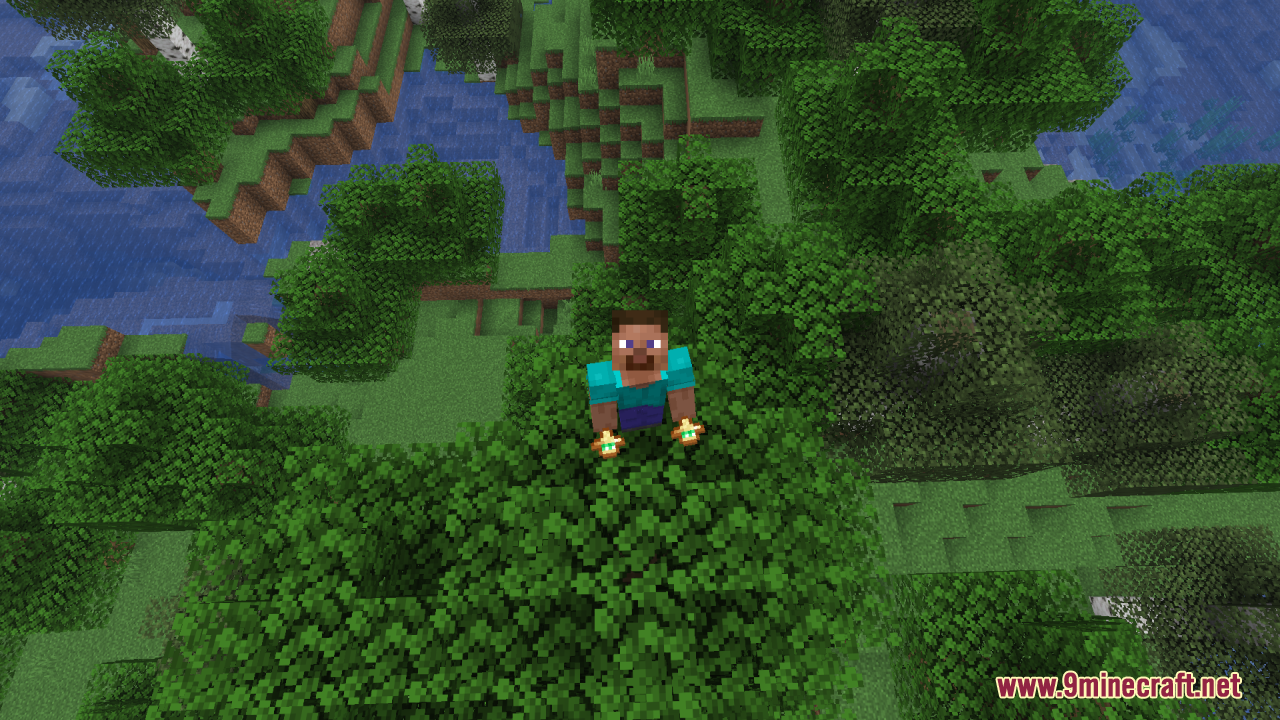 Smaller Totems Resource Pack Screenshot 8 Steve standing on top of a tree holding two small Totems of Undying