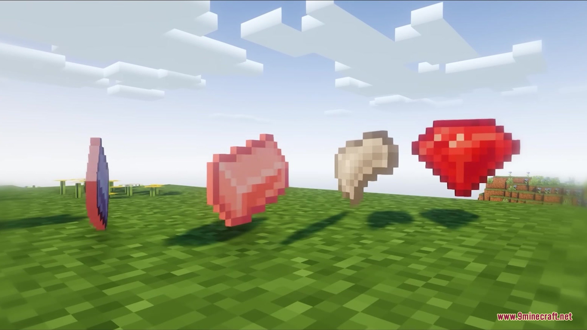 Smithery Mod Screenshot 1 New ores and materials including rubies and rose gold ingots floating in Minecraft