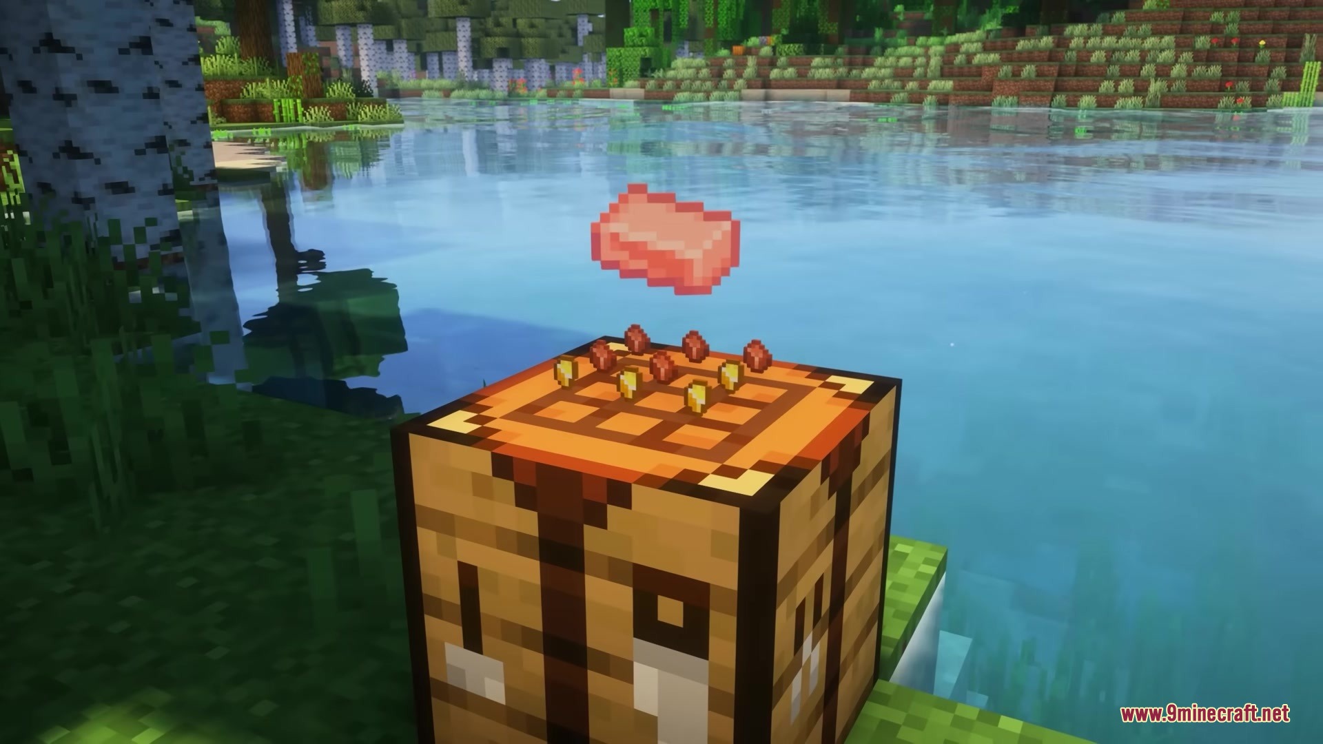 Smithery Mod Screenshot 2 A crafting table showing the recipe for a rose gold ingot near water
