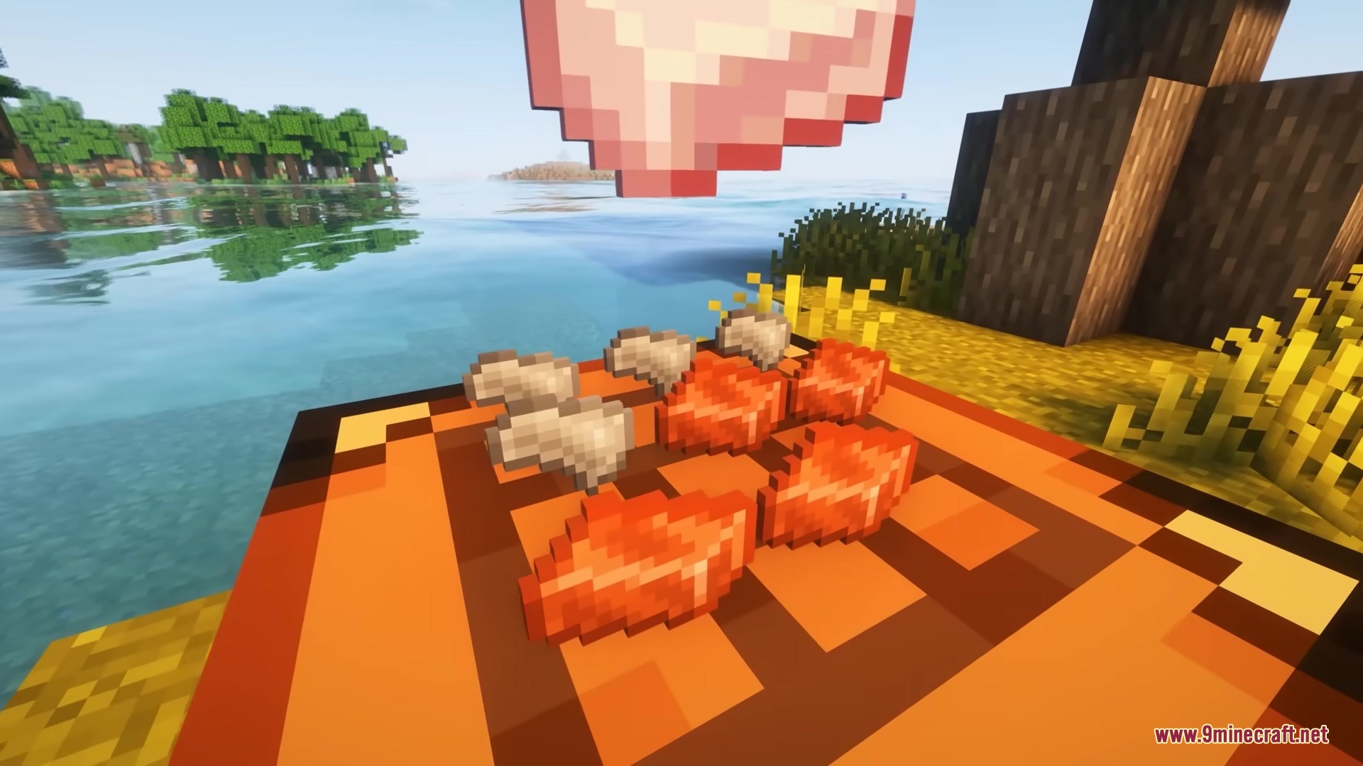 Smithery Mod Screenshot 3 Raw meat items are placed on top of a wooden crafting table