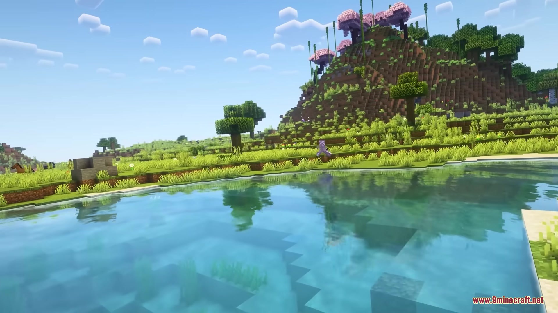 Smithery Mod Screenshot 5 A player character explores a scenic landscape with a clear blue lake