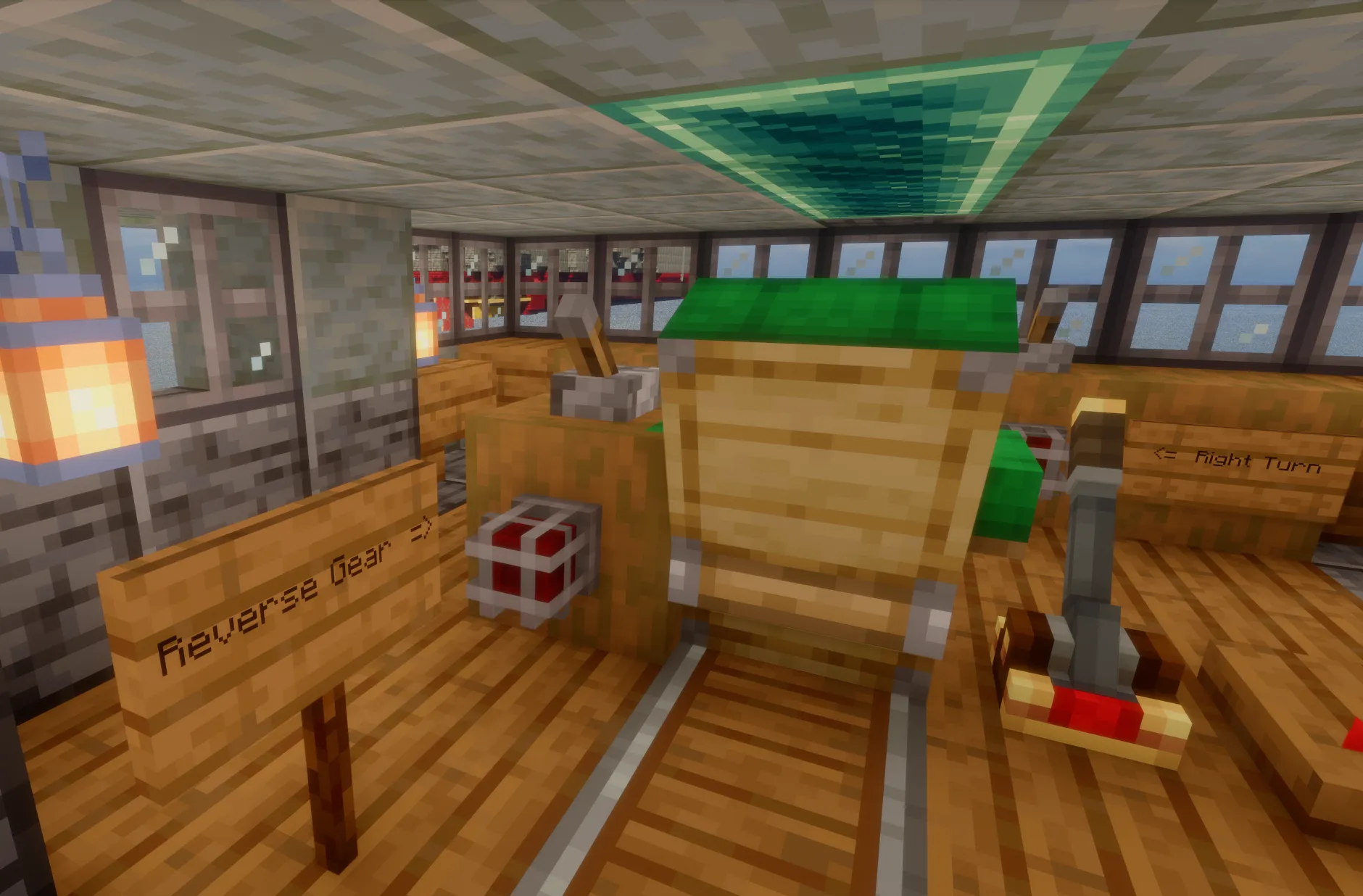 Interior view of a ship bridge with reverse gear and control levers