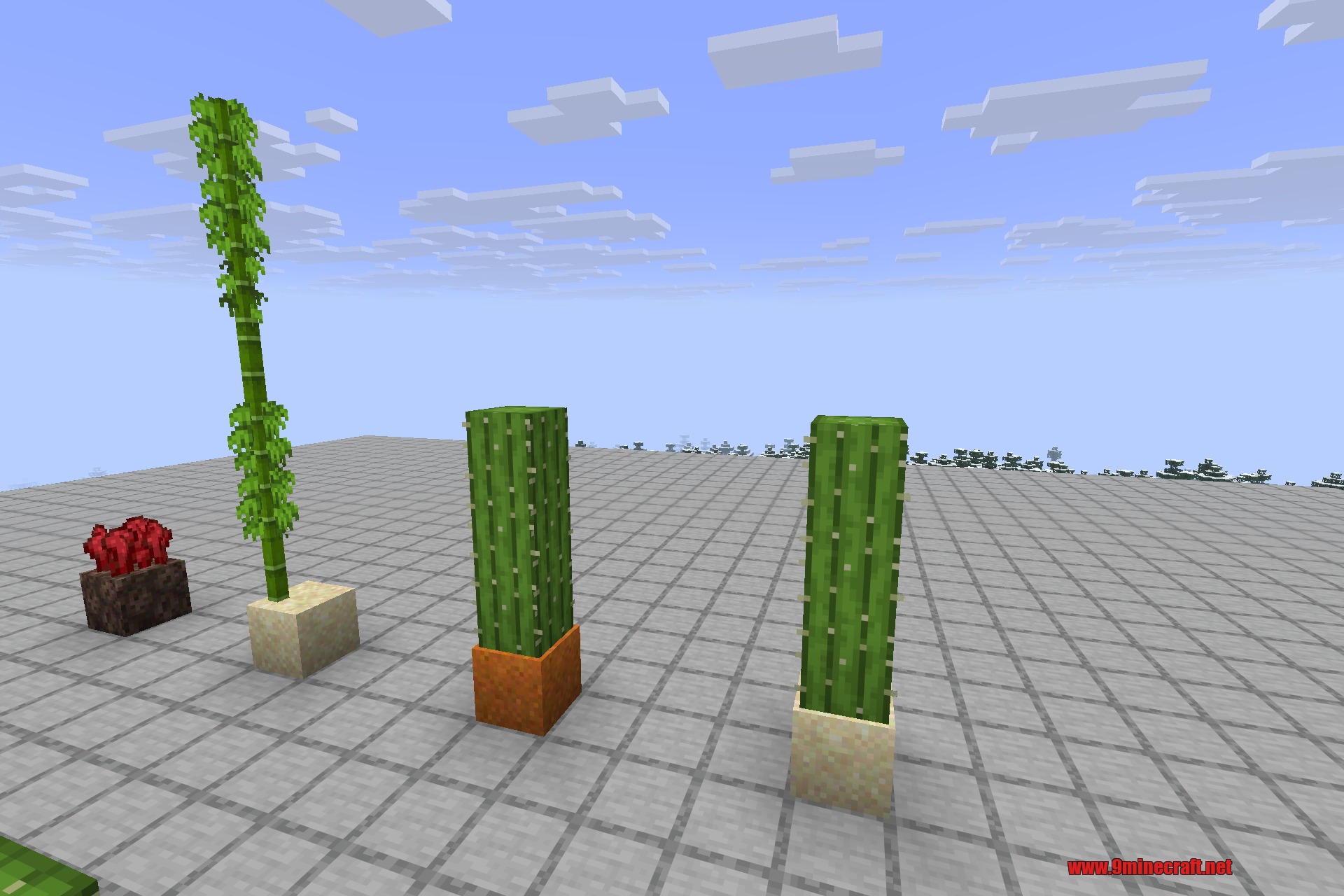 Snad 9minecraft Mod Screenshot 3 Bamboo cactus and nether wart growing on Snad blocks in a flat world