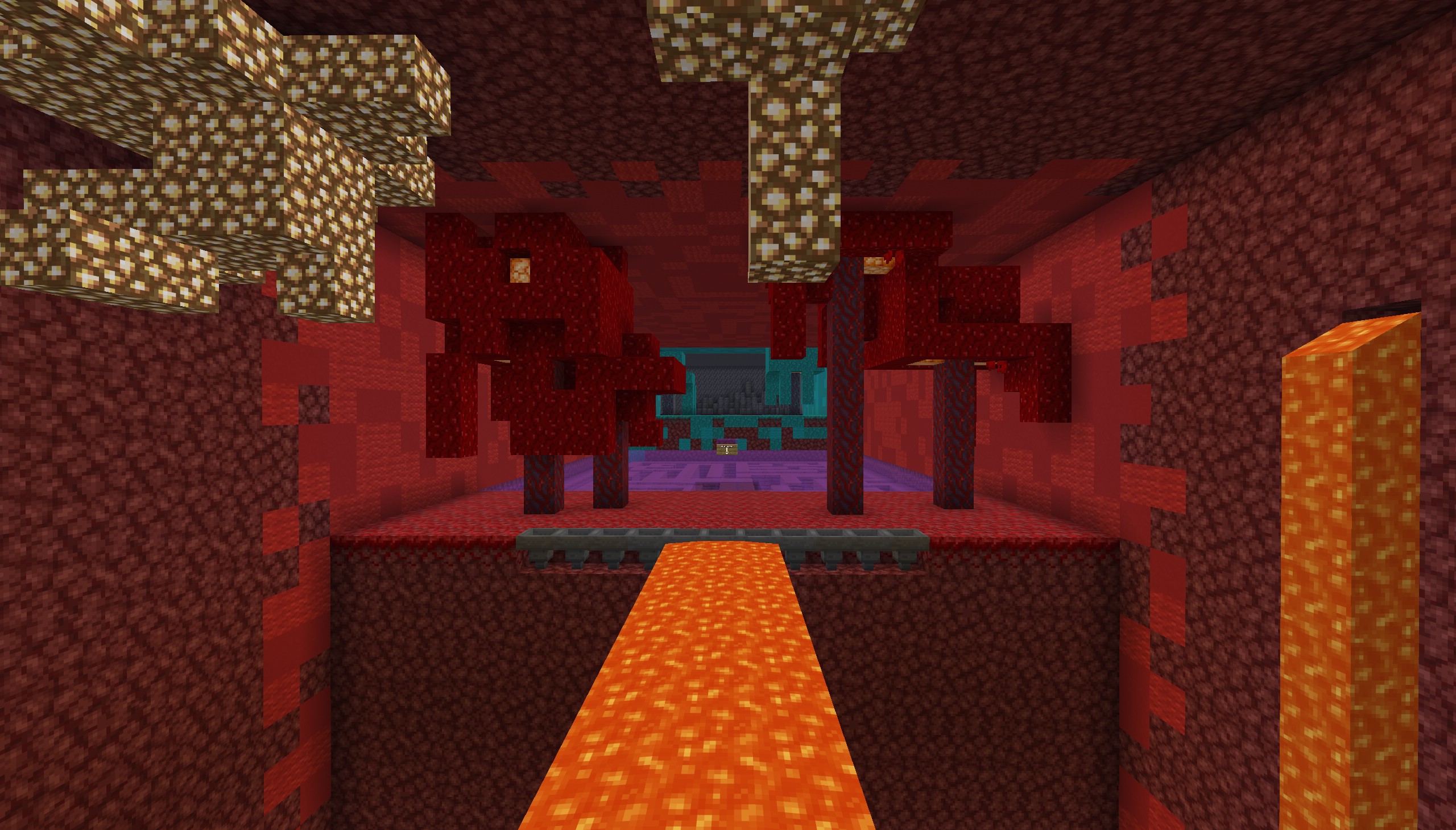 Solitary Map Screenshot 10 A nether themed room with crimson trees and a bridge over lava