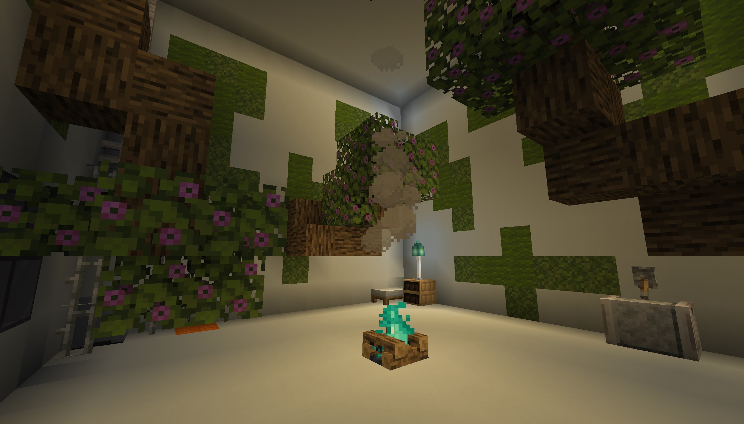 Solitary Map Screenshot 4 Overgrown room featuring azalea leaves and a glowing blue soul campfire