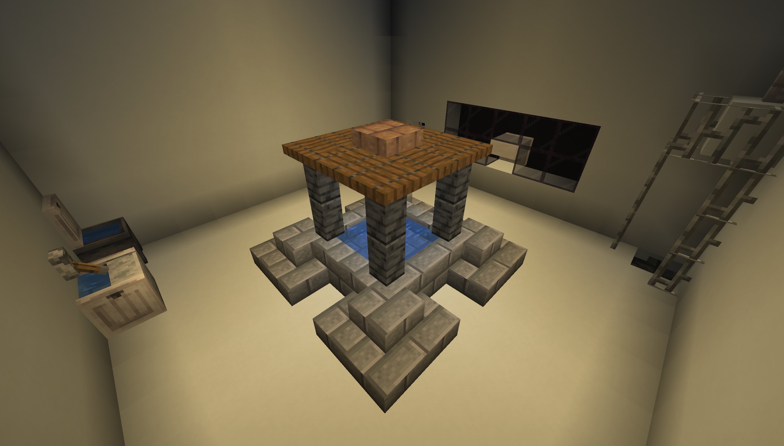 Solitary Map Screenshot 5 A stone fountain with a wooden roof stands in a plain room