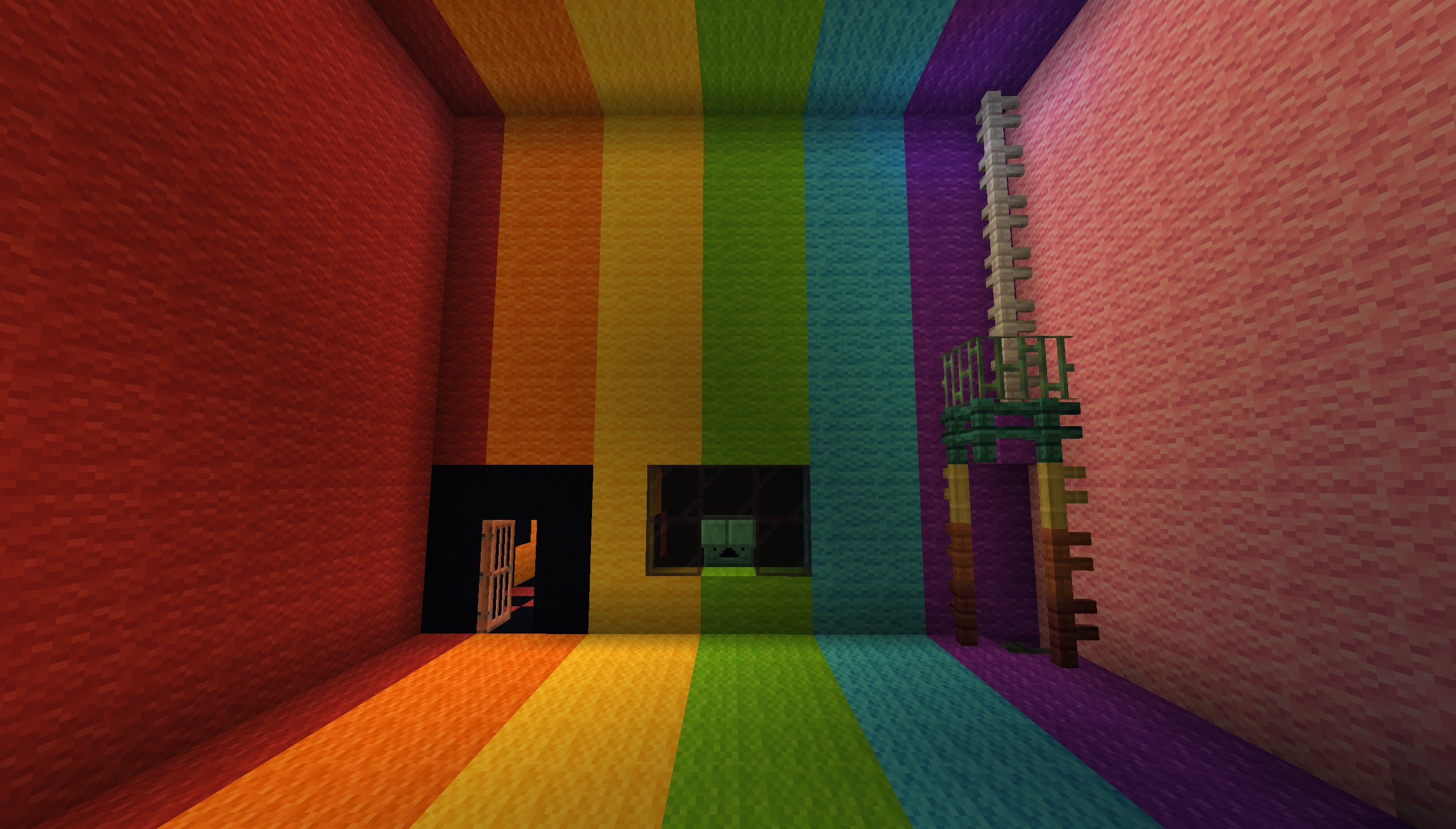 Solitary Map Screenshot 6 A room with rainbow wool walls features a door and ladder