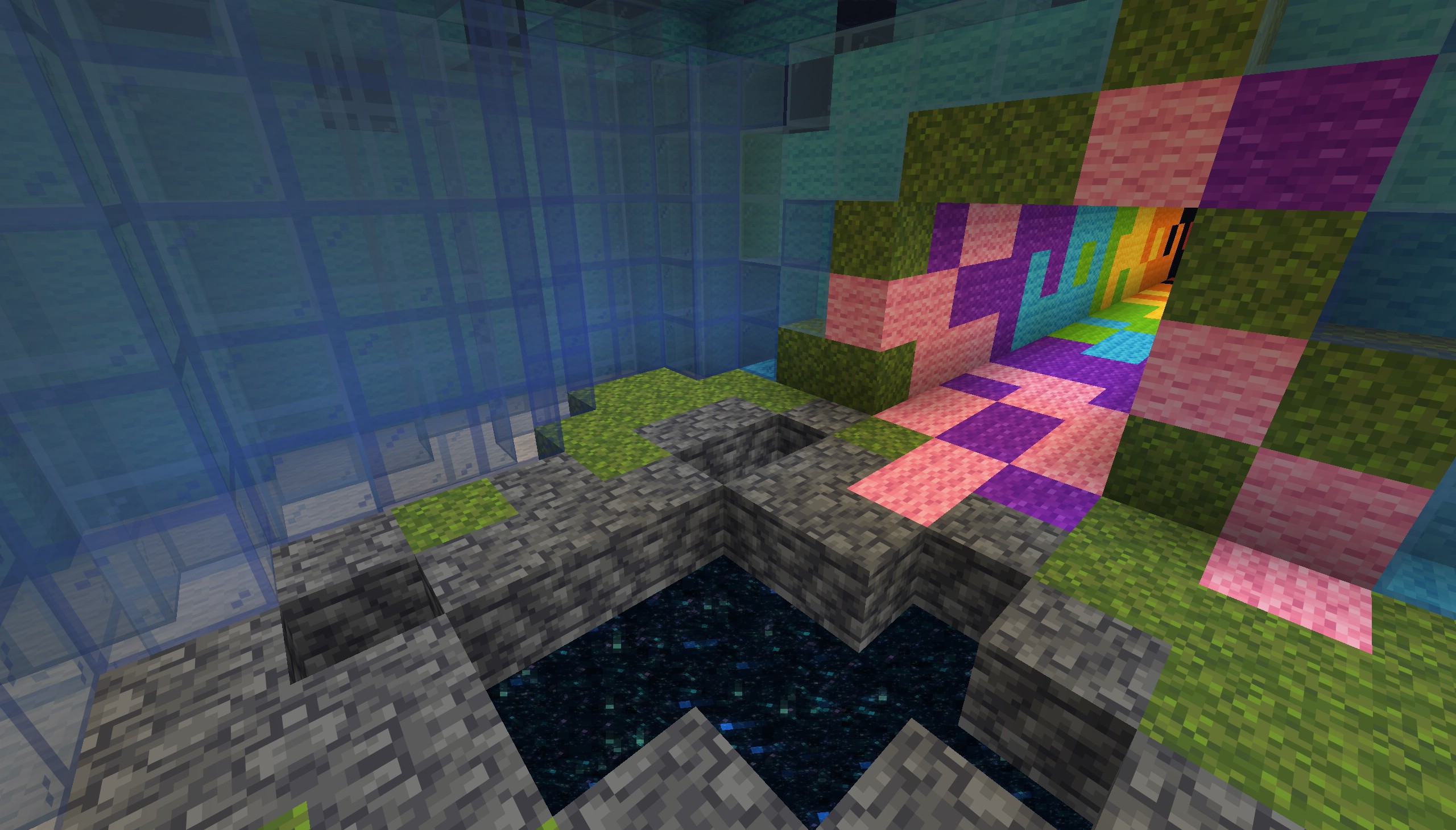 Solitary Map Screenshot 8 A dark portal pool surrounded by stone blocks and blue glass walls