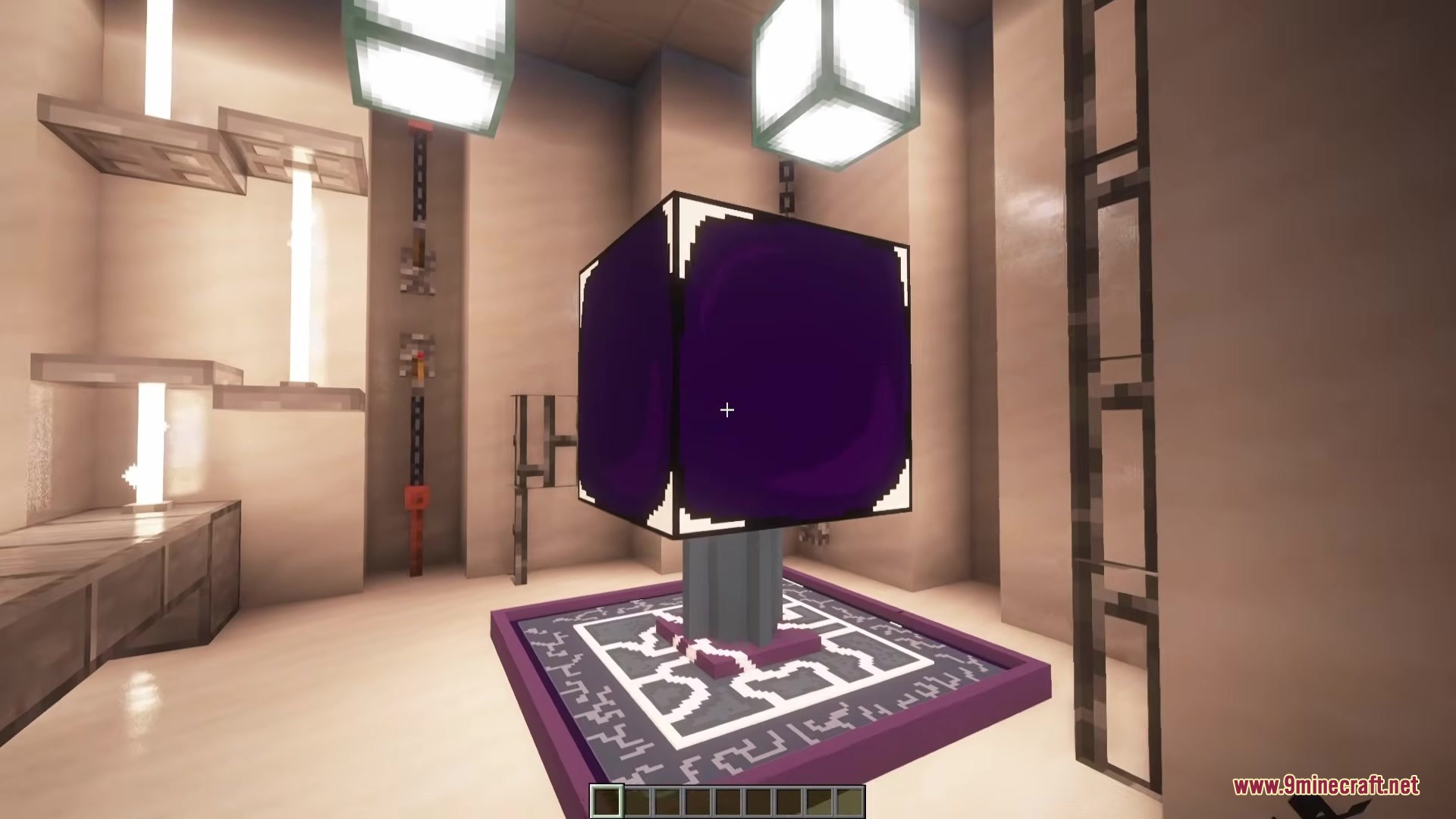 Solo Leveling Arsenal Resource Pack Screenshot 2 A mysterious purple cube floating above a runic circle in a white room