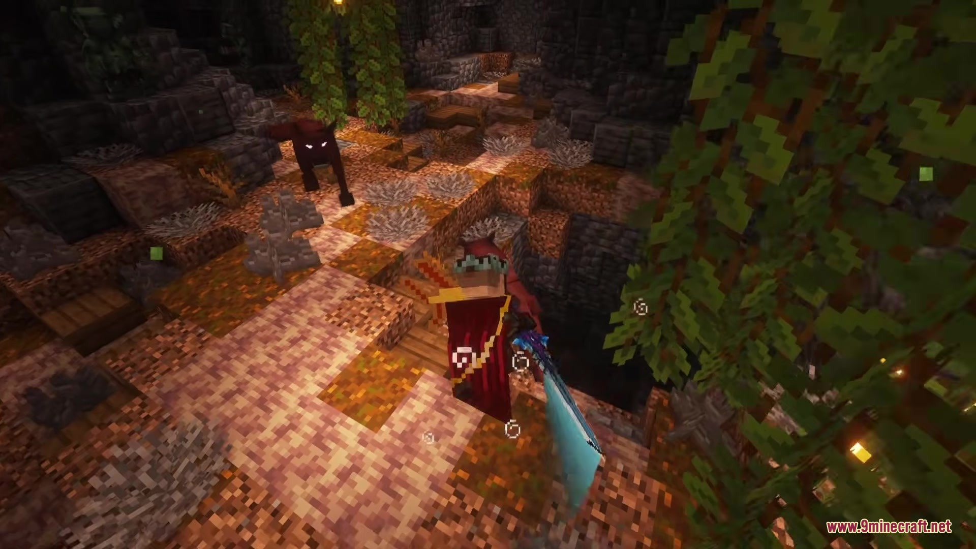 Solo Leveling Arsenal Resource Pack Screenshot 9 A player wearing a red cape holds a glowing blue 3D sword model