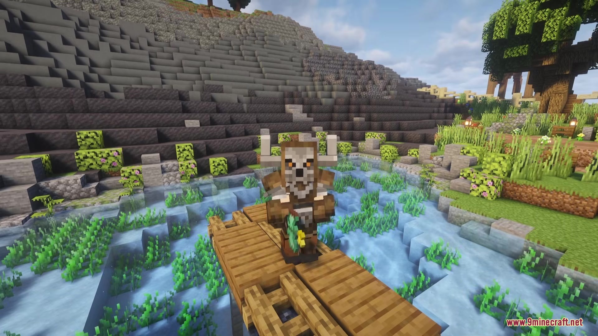 Soulwarden RPG Series Plus Mod Screenshot 2 A player wearing a horned skull mask while holding a green soul fragment