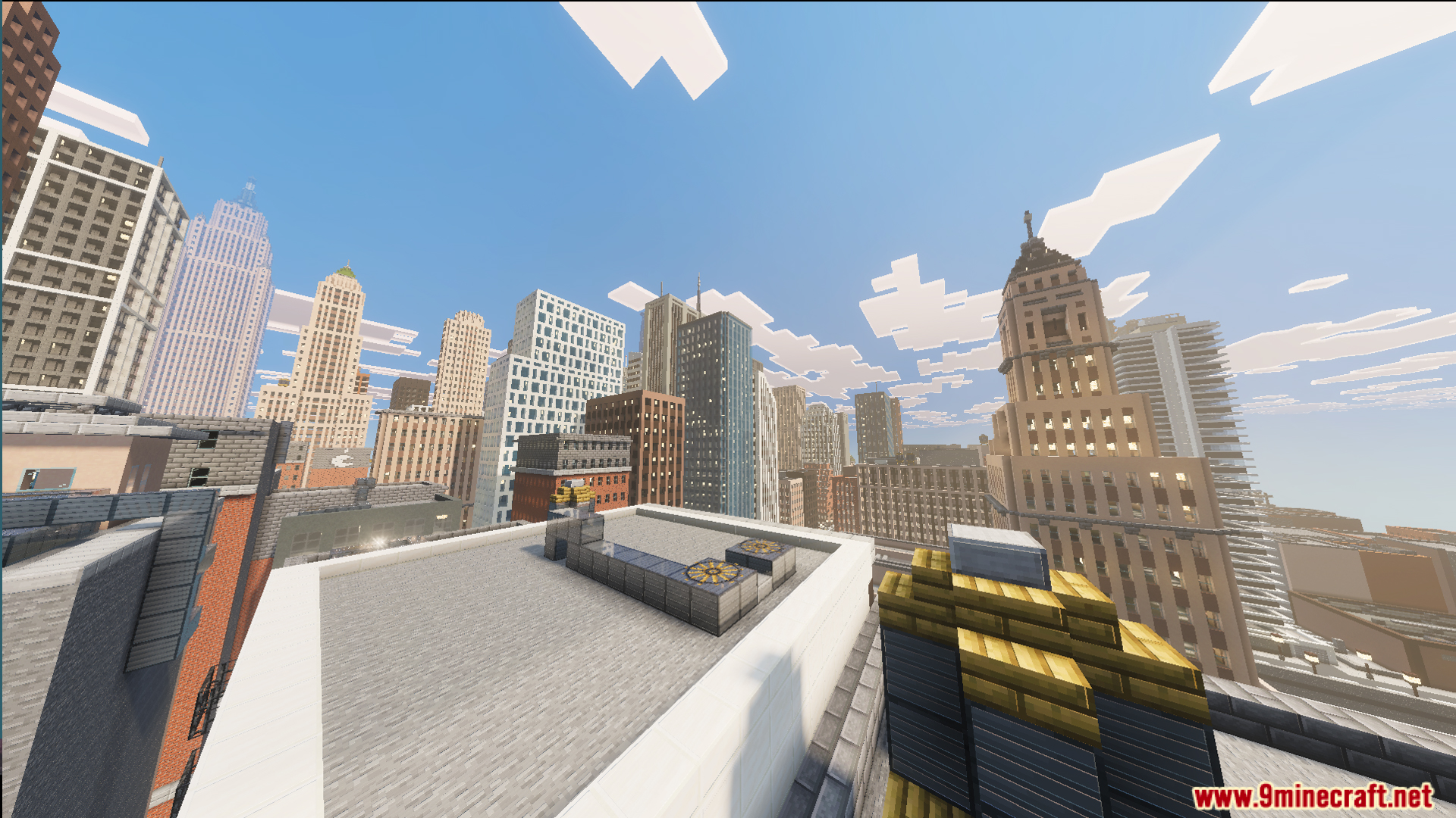 SpiderMan City Map Screenshot 7 A wide view of tall skyscrapers in the SpiderMan City Map for Minecraft