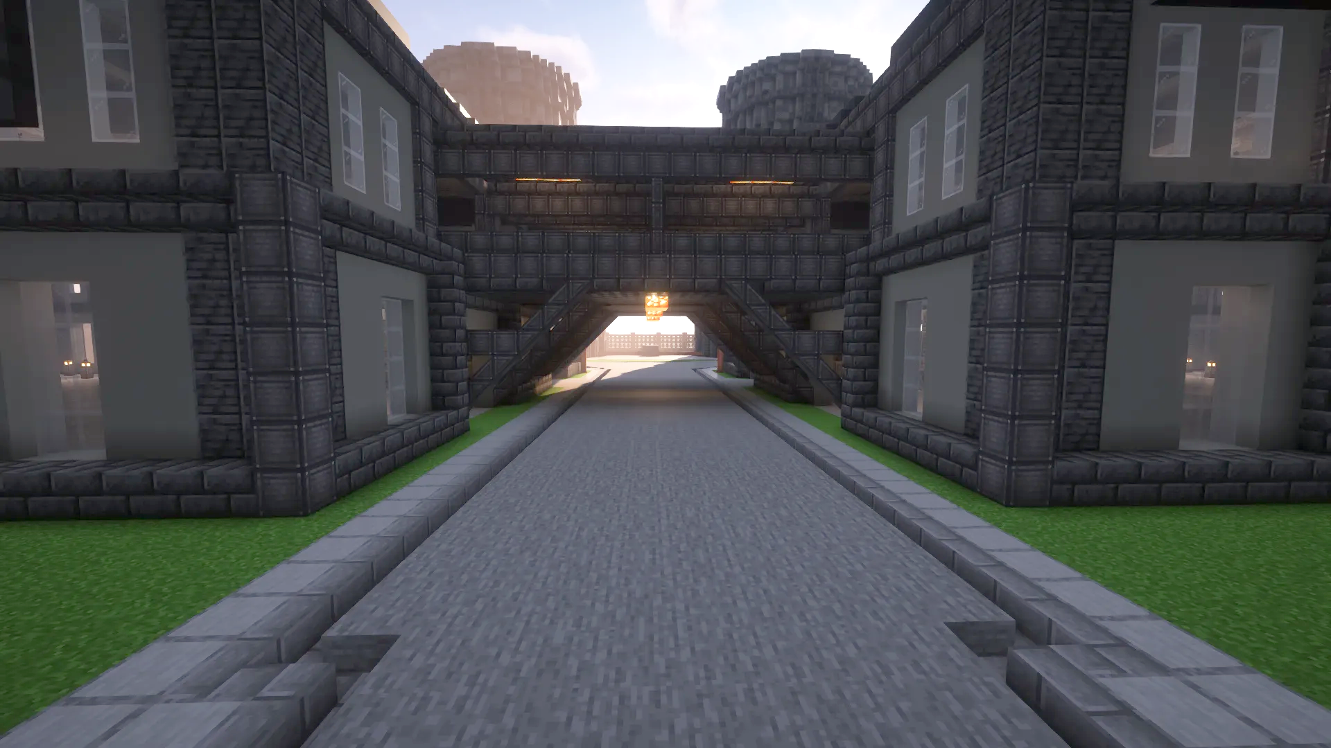 StarFox Industrie Central Nuclear Empty Schematic Screenshots 1 Exterior view of a massive deepslate industrial complex with a central paved road