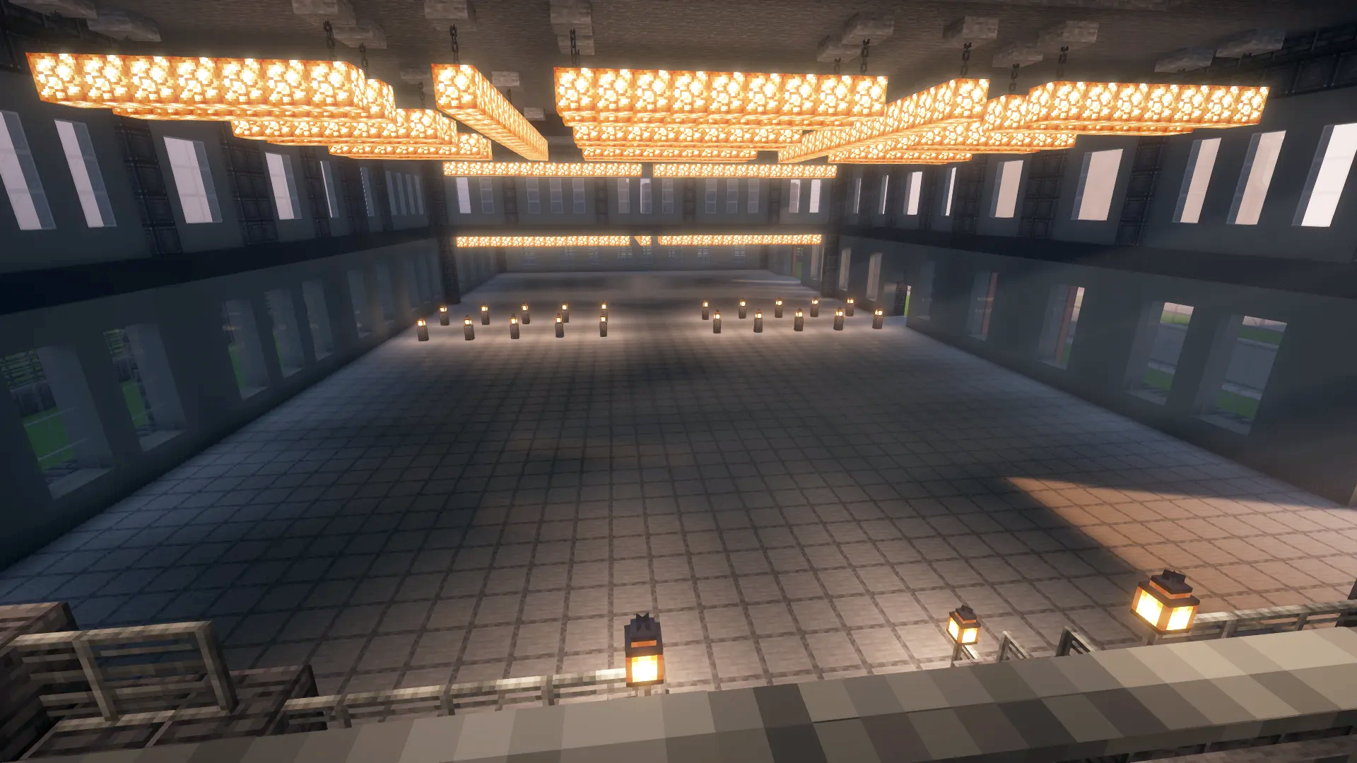 StarFox Industrie Central Nuclear Empty Schematic Screenshots 3 Spacious empty interior of an industrial Minecraft building with many glowing chandeliers